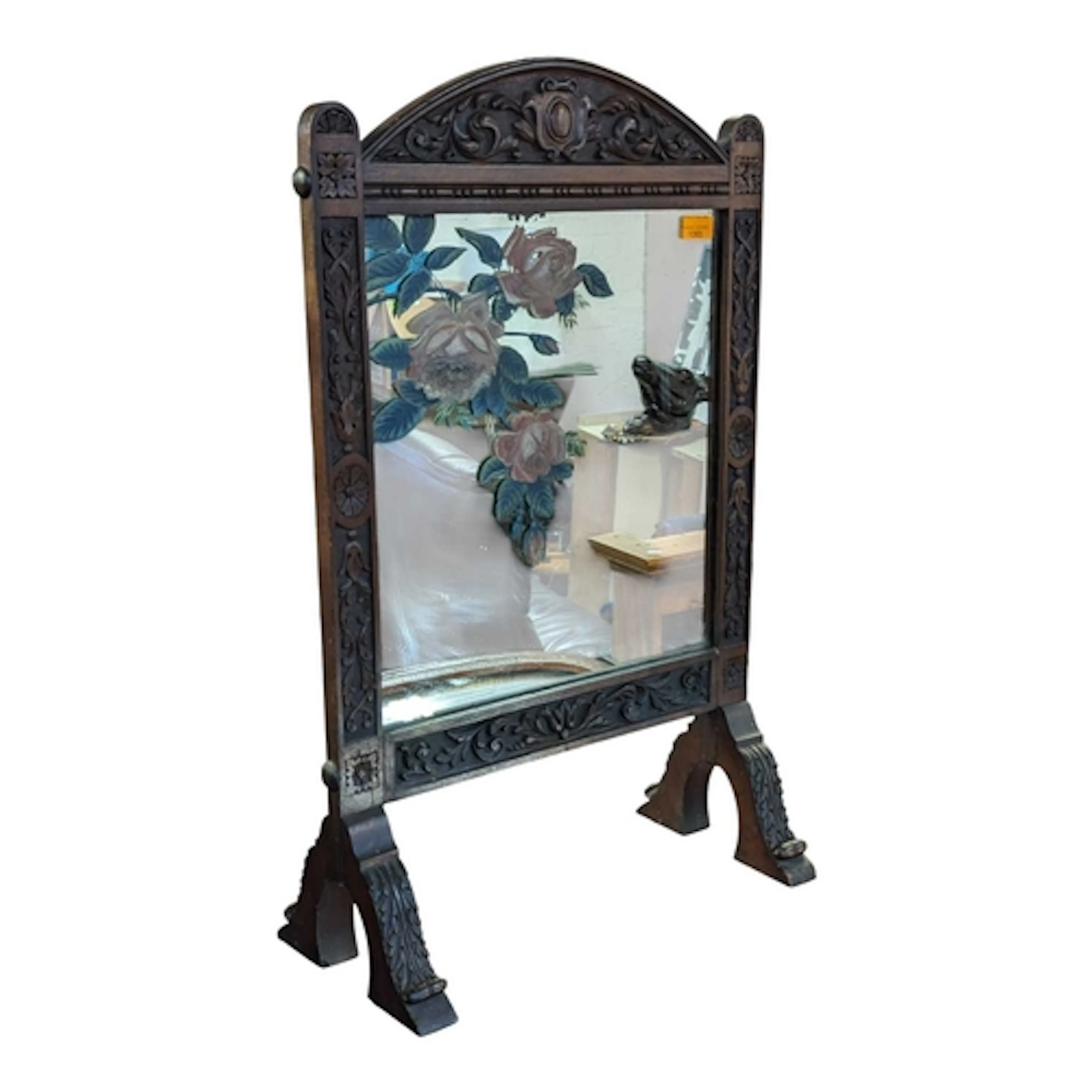A 19th century Victorian painted glass fire screen. Having u...