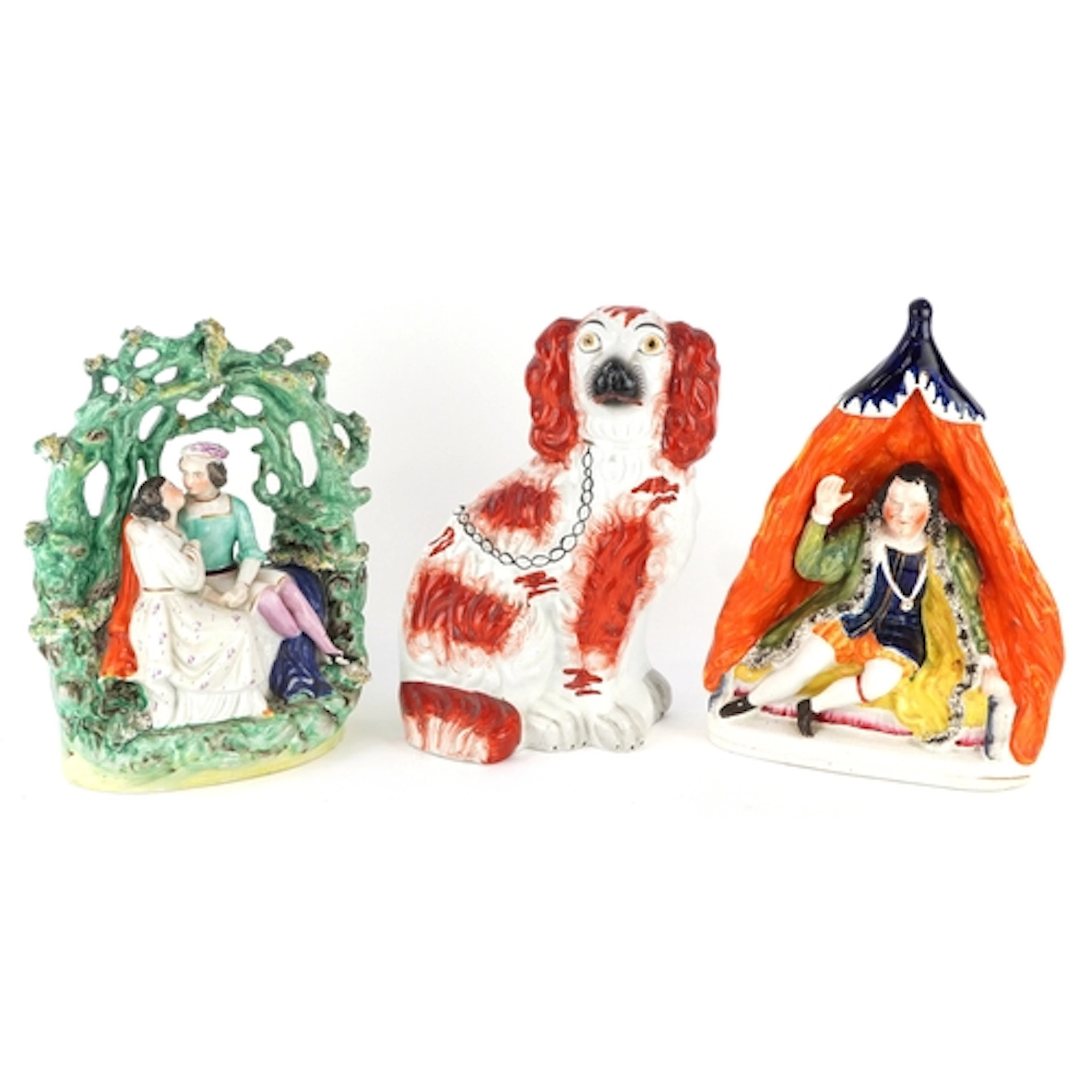 Victorian Staffordshire pottery figures comprising Romeo and...