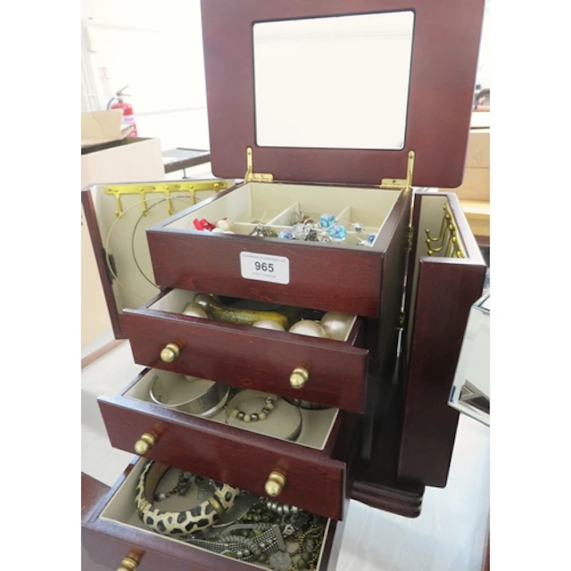 Mahogany jewellery casket, together with a mirrored jeweller...