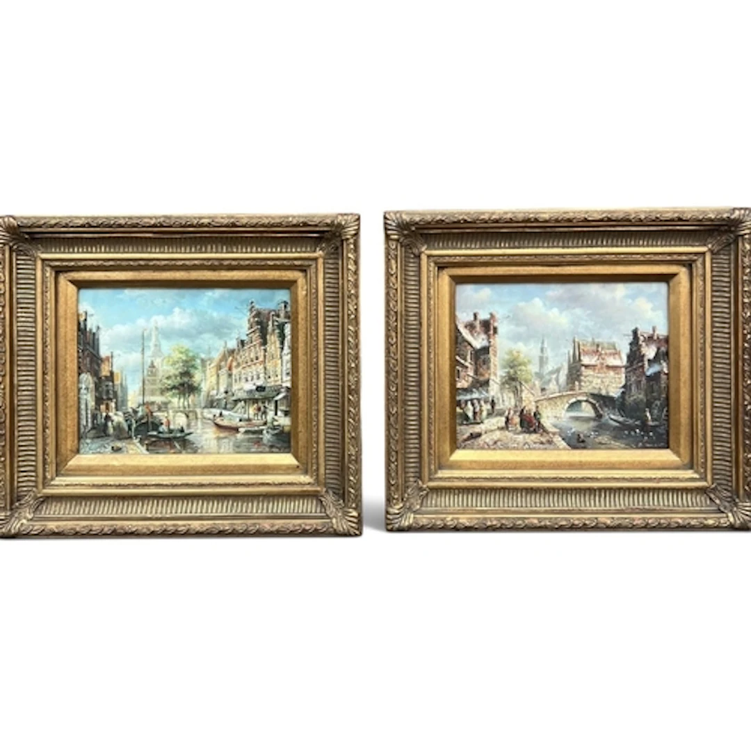J. VAN LINT (DUTCH, 20TH CENTURY): BUSY DUTCH CANAL SCENE Oi...