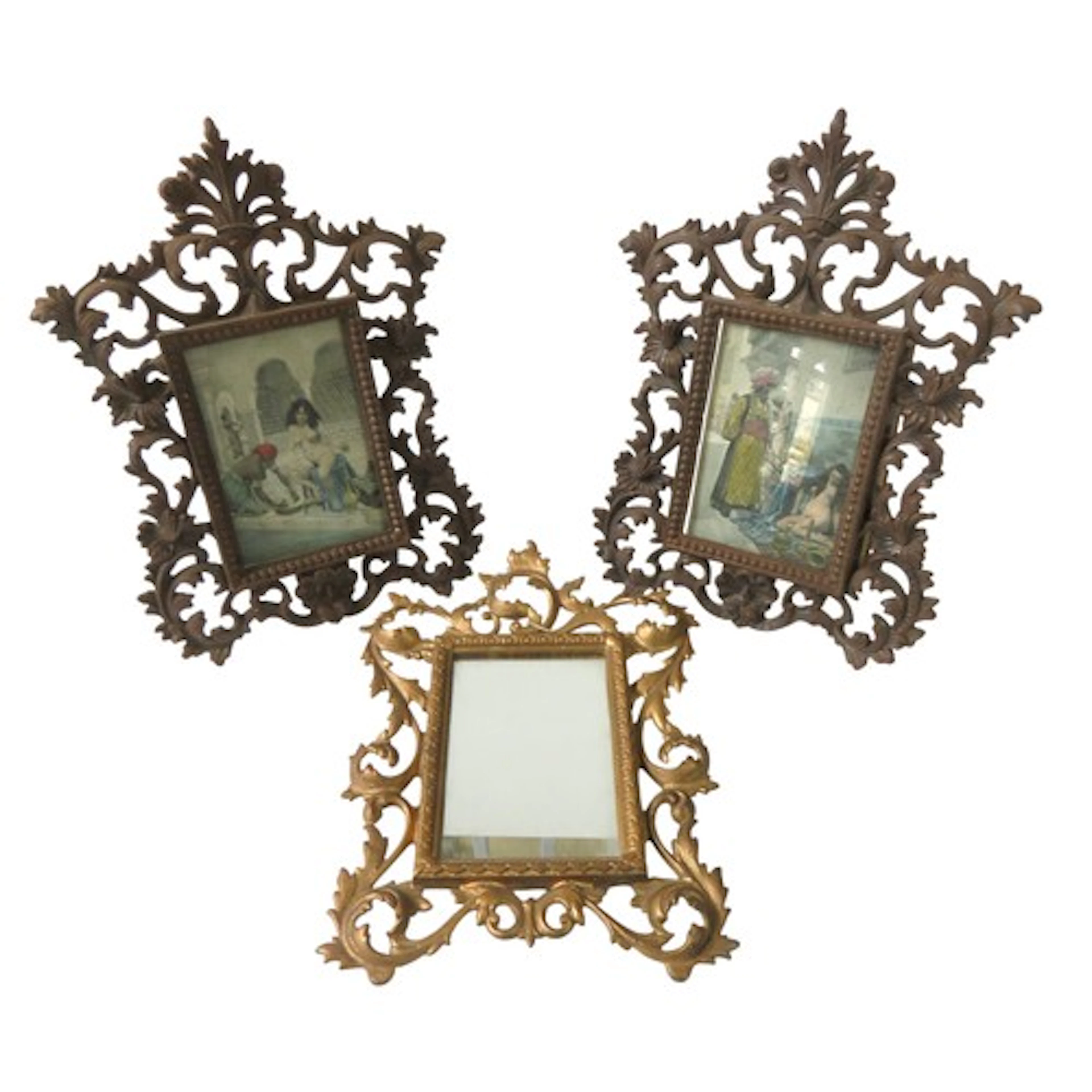 A PAIR OF CAST METAL ROCOCO-STYLE PHOTOGRAPH FRAMES with eas...