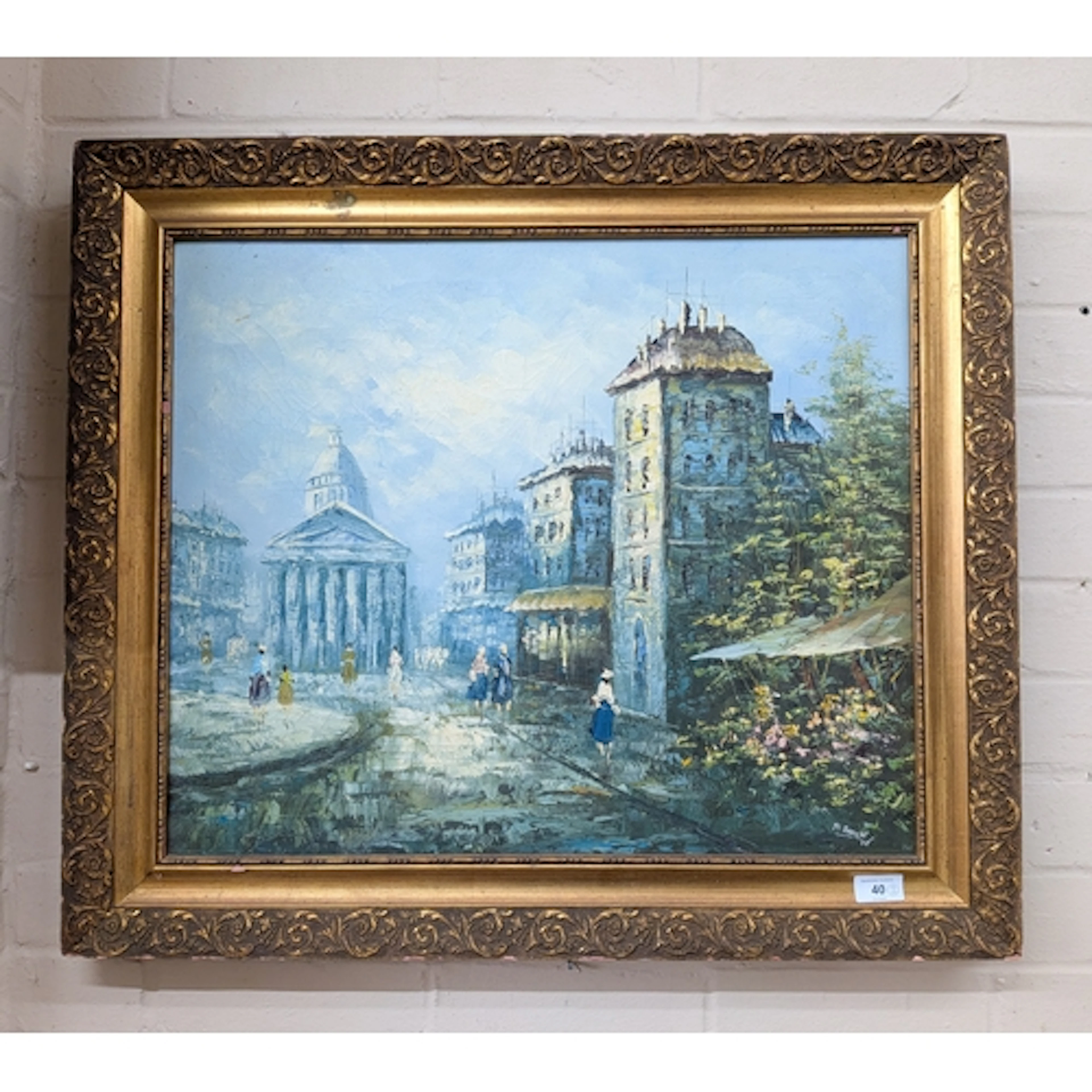 An oil painting of a Parisian scene in gilt frame and anothe...