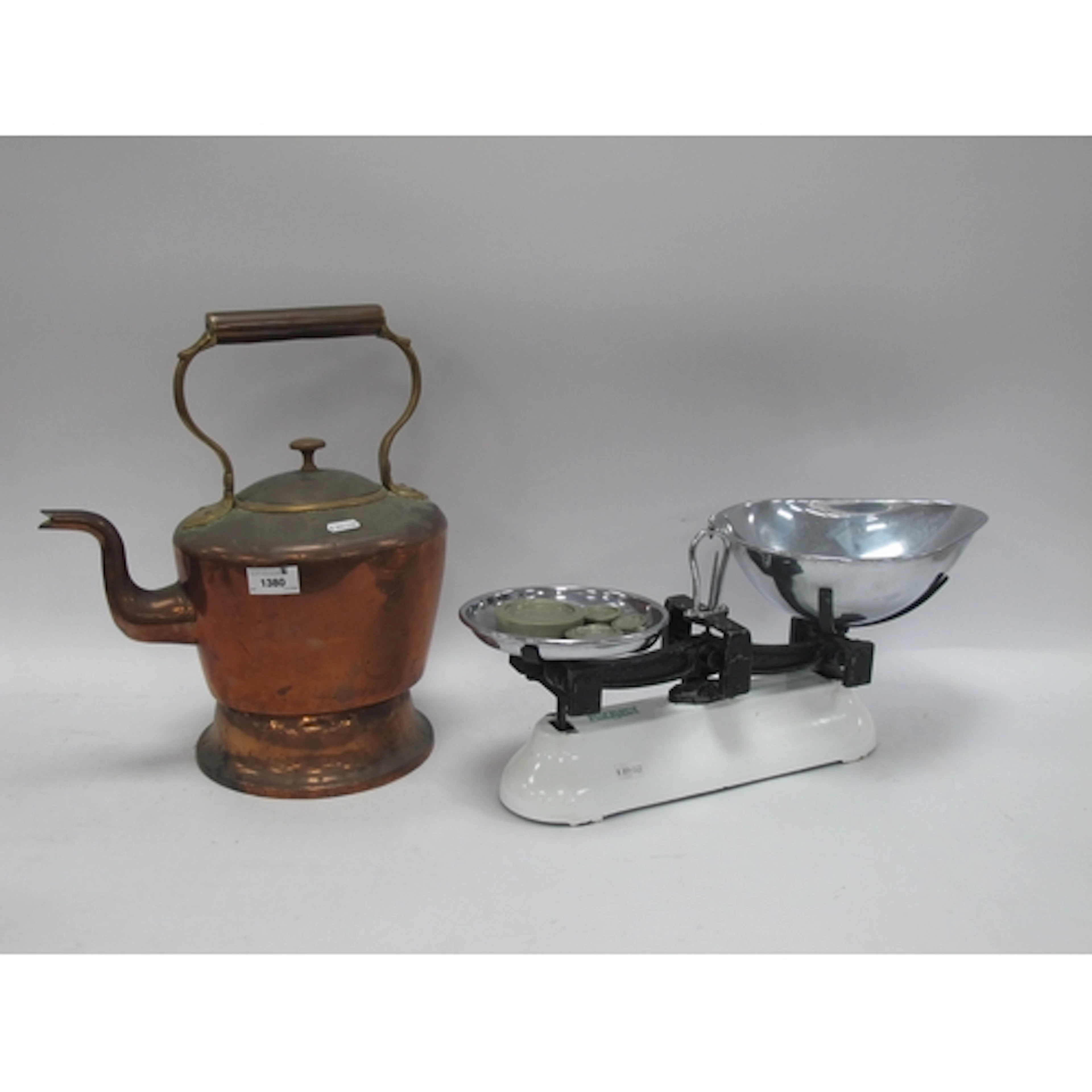 Kitchenware, including an Avery 4lb white enamel kitchen sca...