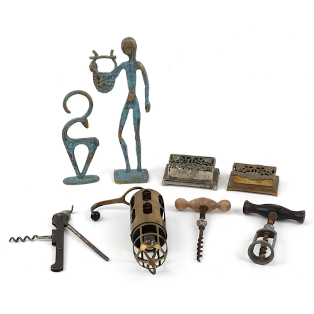19th century and later metal objects including two corkscrew...