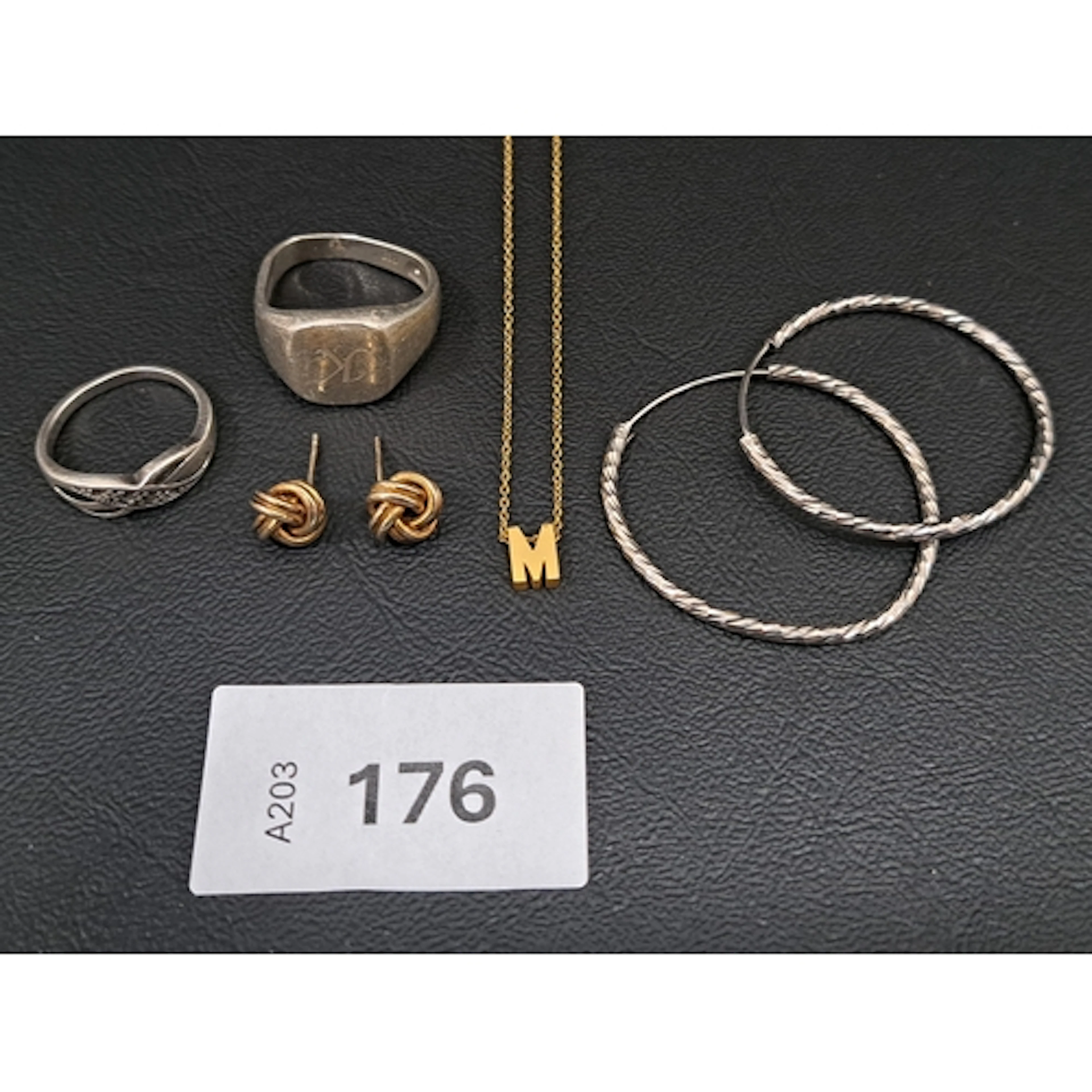 SIX PIECES OF SILVER JEWELLERY comprising a pair of hoop ear...