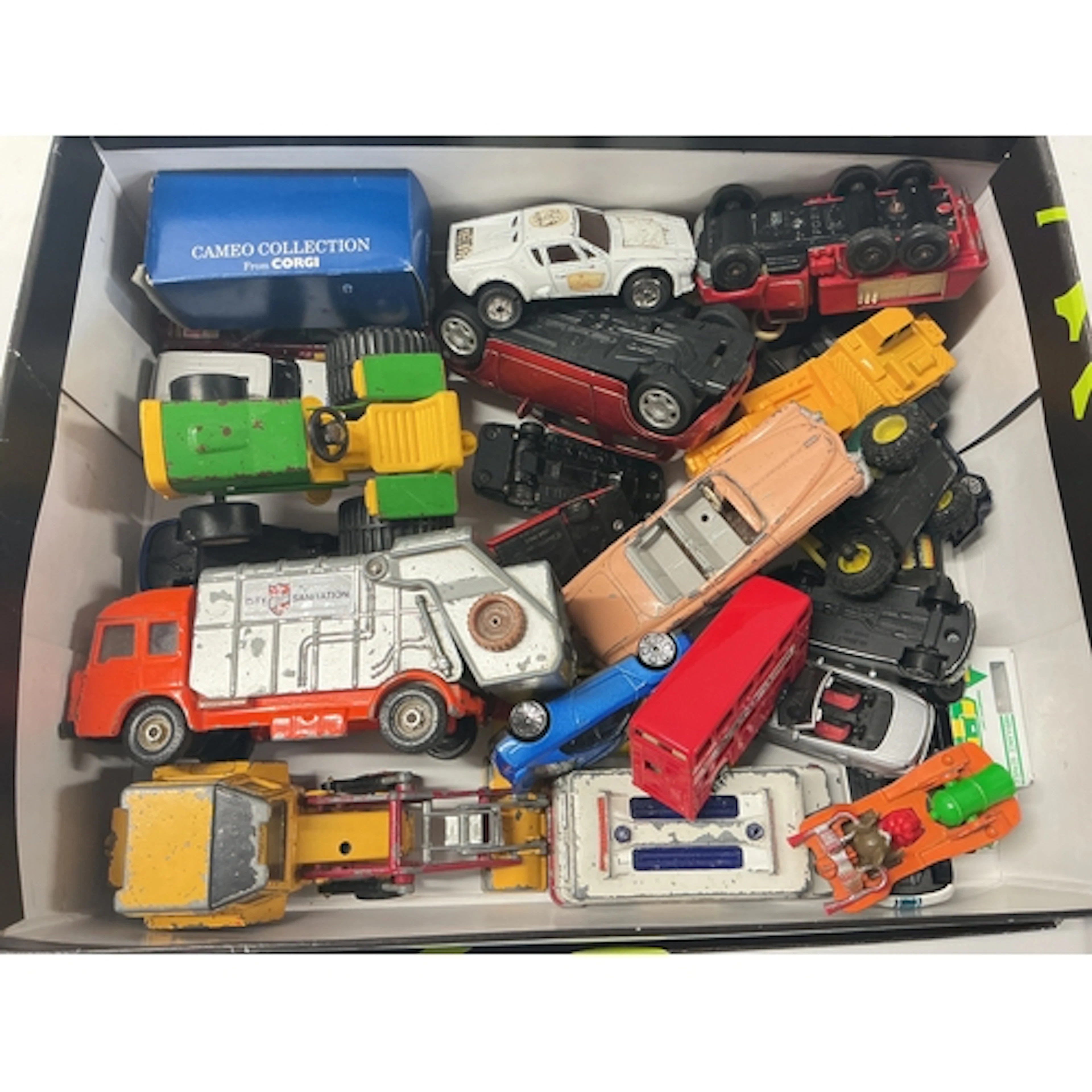 A Box Containing Playworn Diecast Including Dinky, Corgi And...