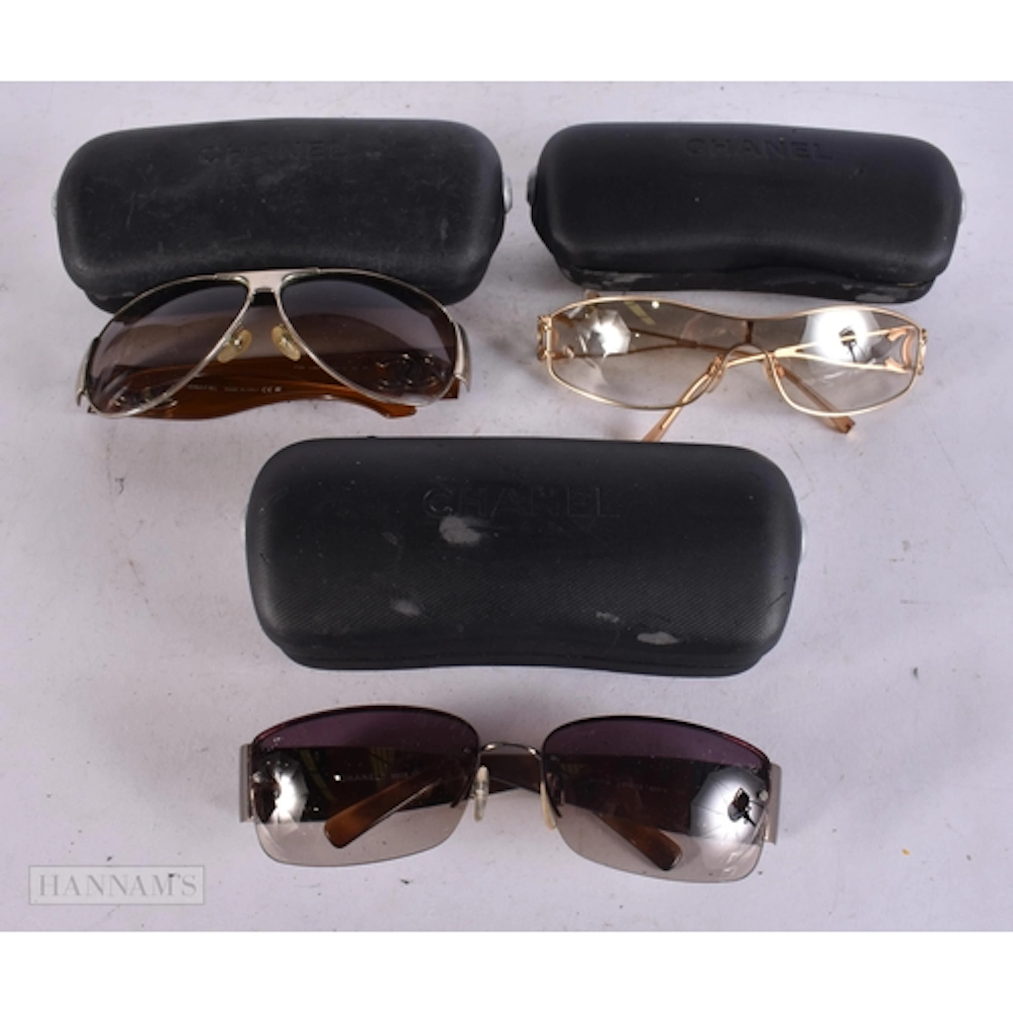 Chanel Designer Sunglasses Cased Inc Gold Tone Visor & Aviat...