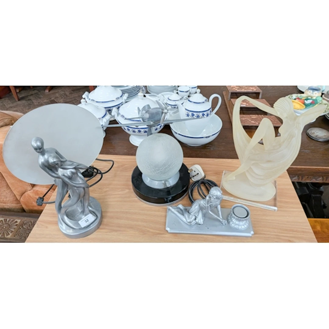 Art deco aircraft shaped table lamp, figure decorated lamp, ...