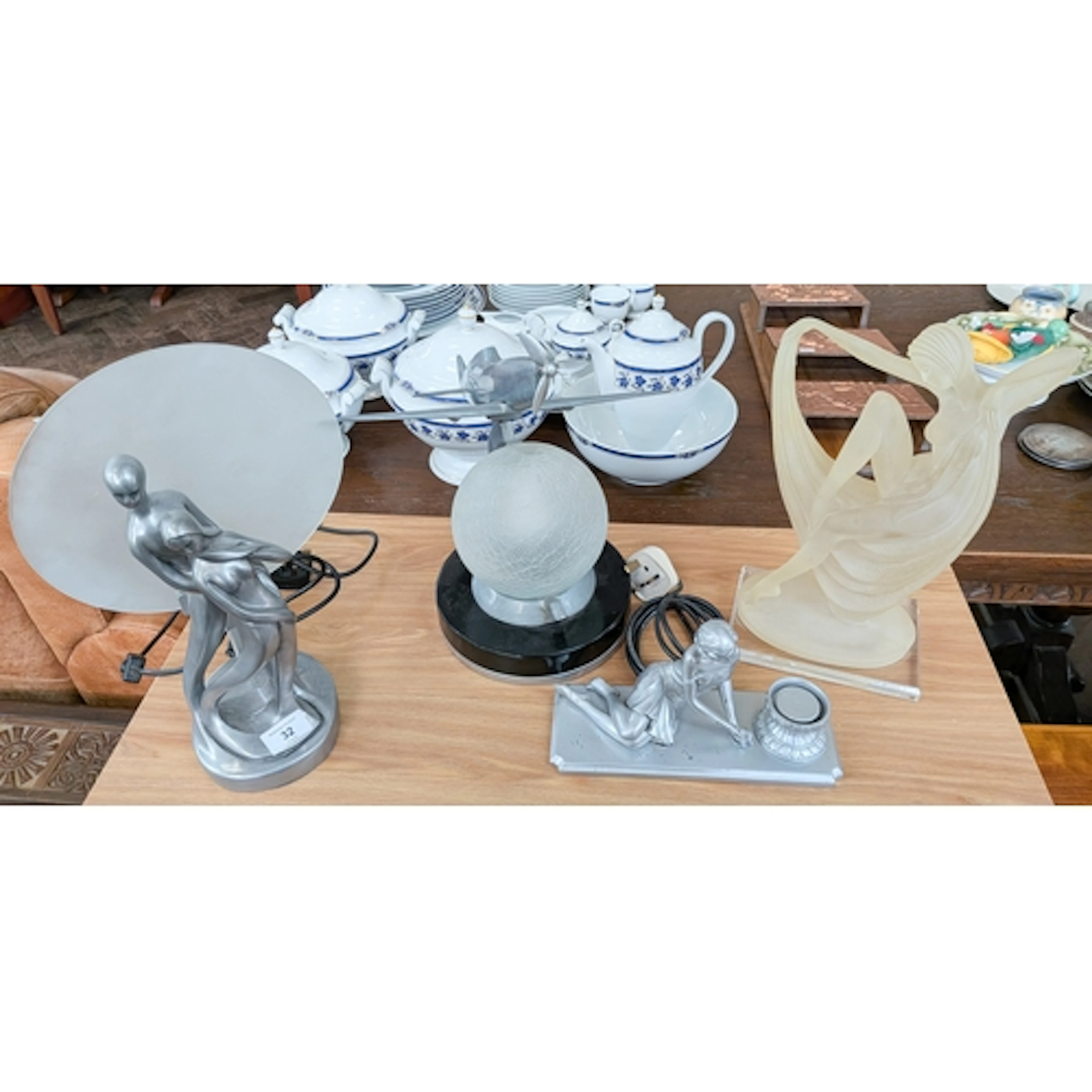 Art deco aircraft shaped table lamp, figure decorated lamp, ...