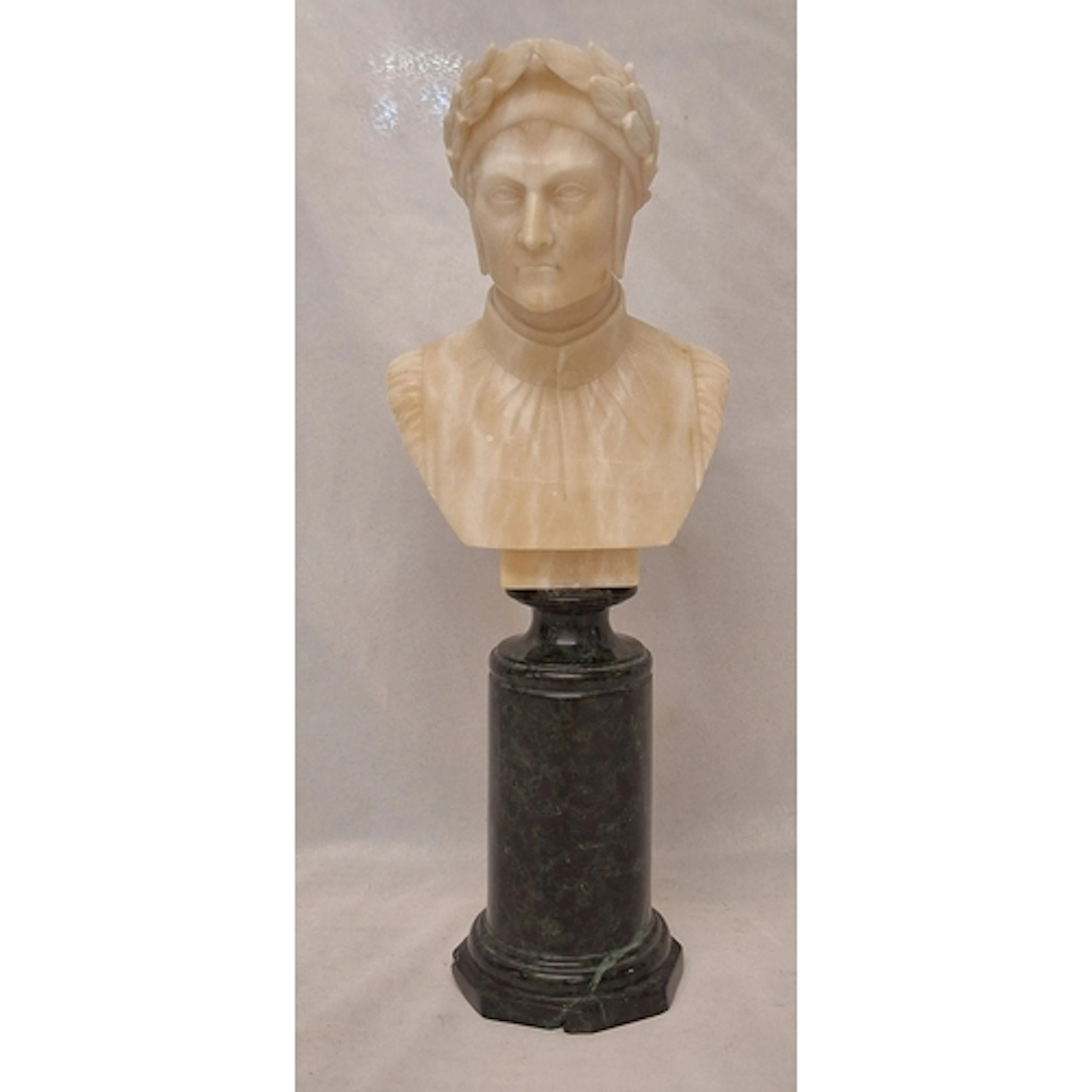 Alabaster Sculptural Bust depicting Dante Alighieri on green...
