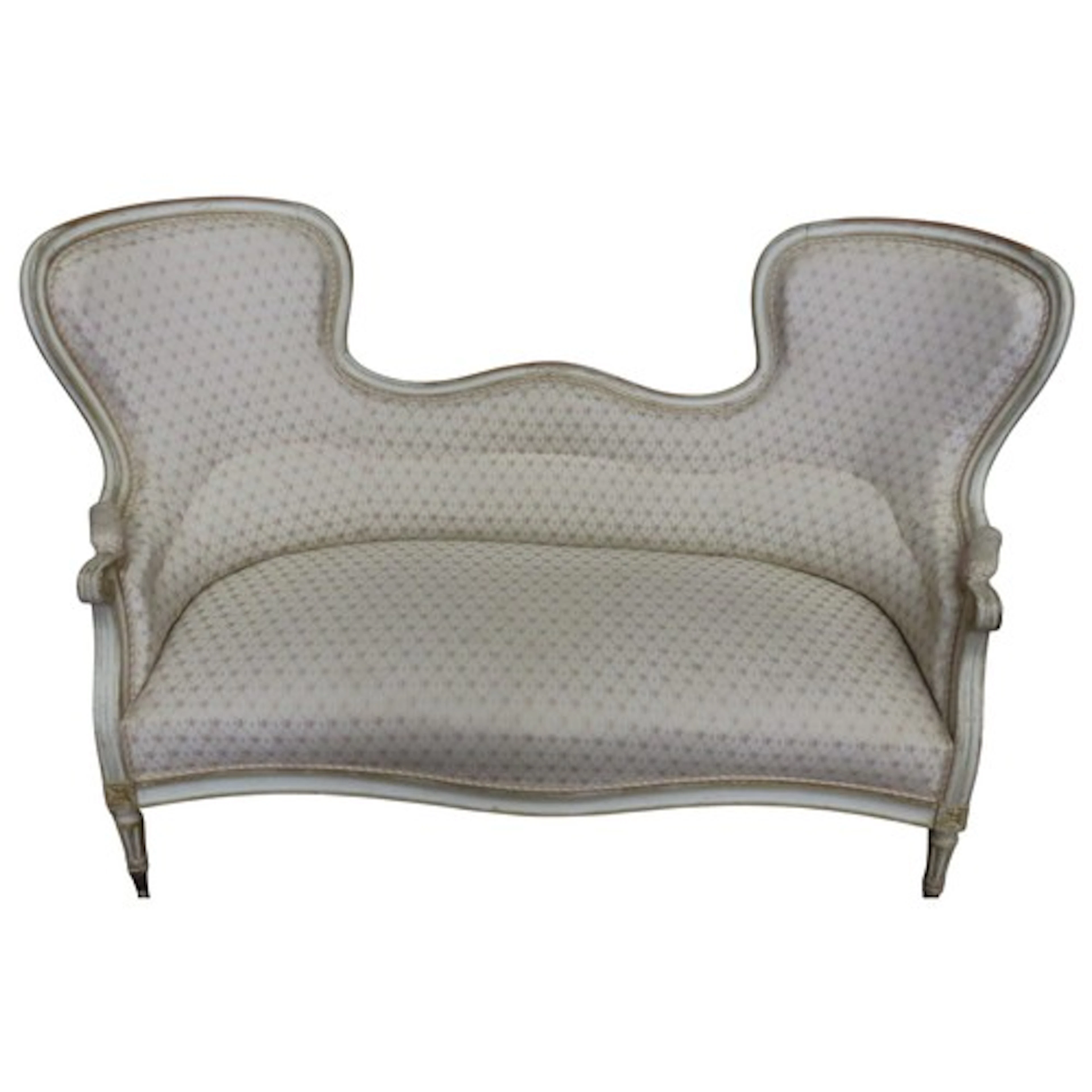 A Victorian double spoonback drawing room sofa with shaped c...