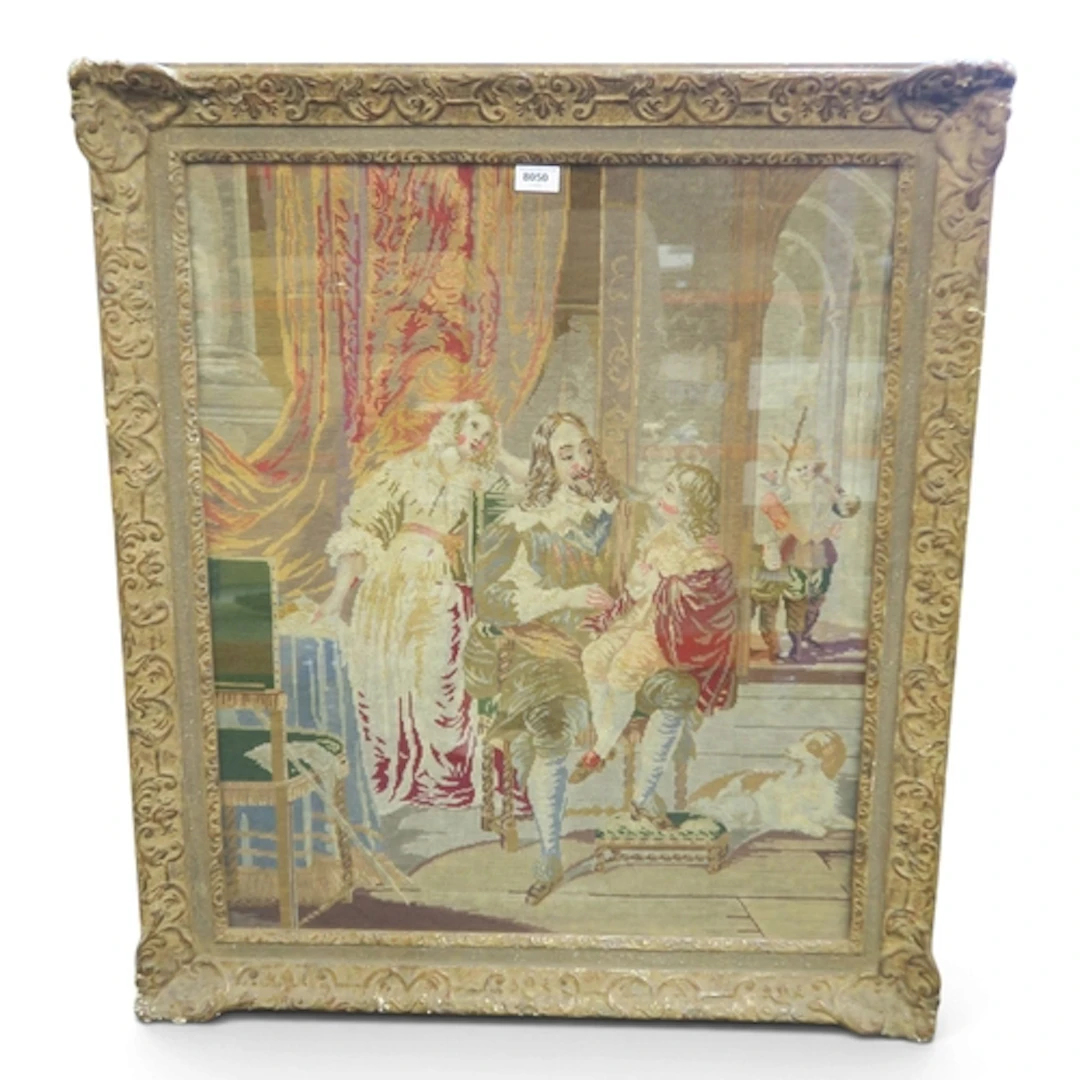 A Victorian Berlin woolwork picture depicting Charles I bidd...