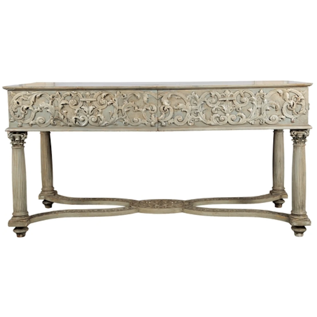 A French Renaissance revival painted wood console table, lat...