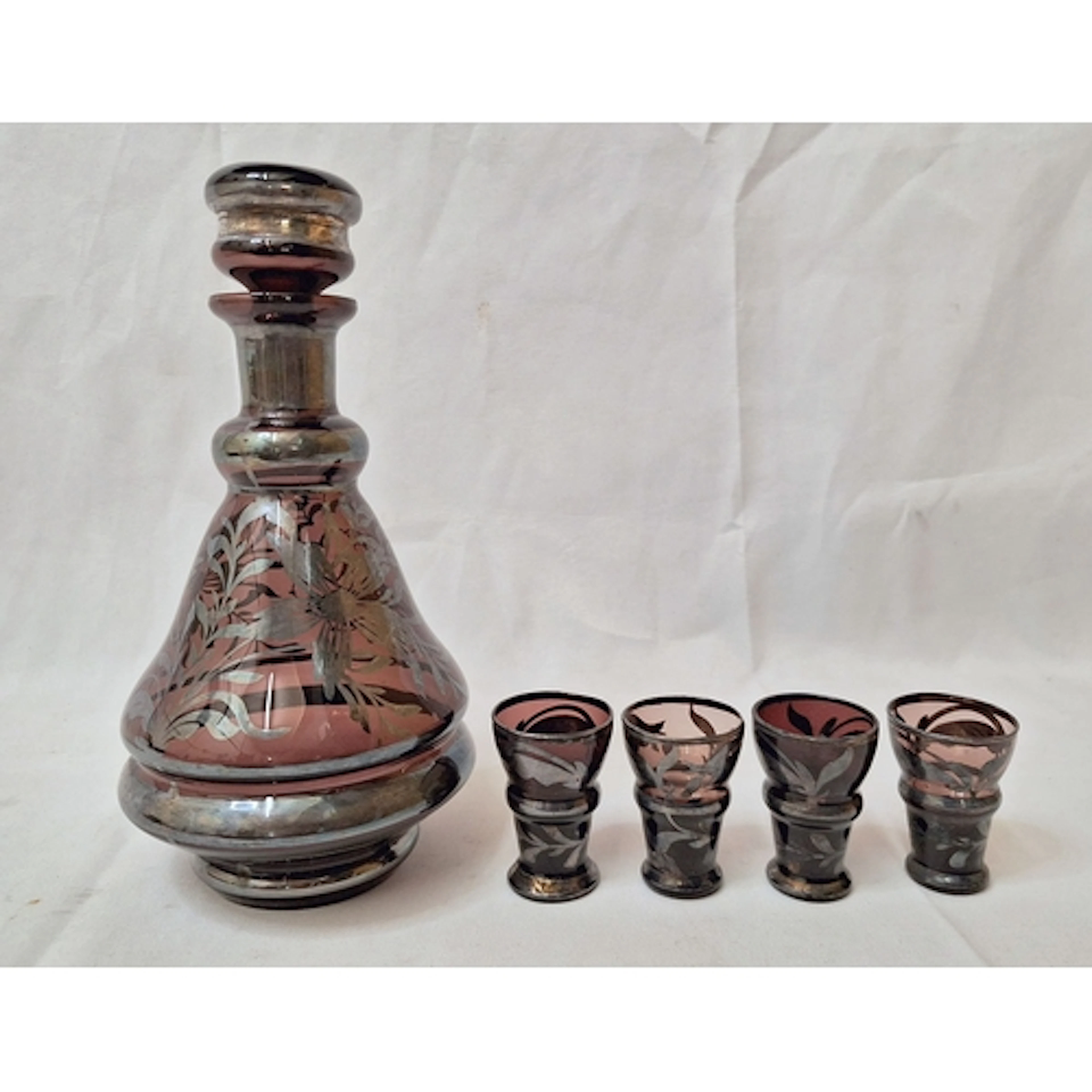 Early C20th Venetian Amethyst Coloured Decanter & 4 shot gla...