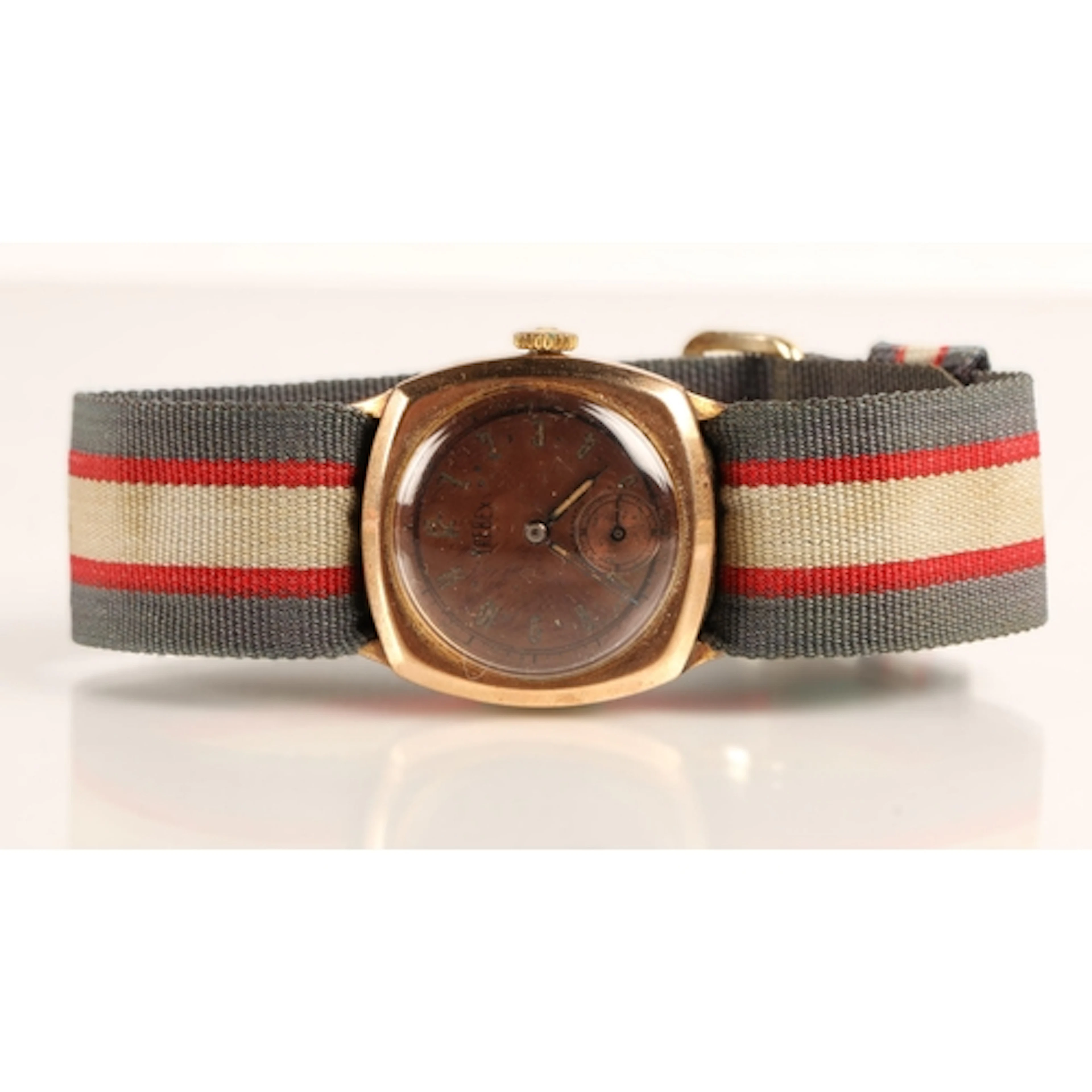9ct gold cased vintage Trebex wristwatch on replacement clot...