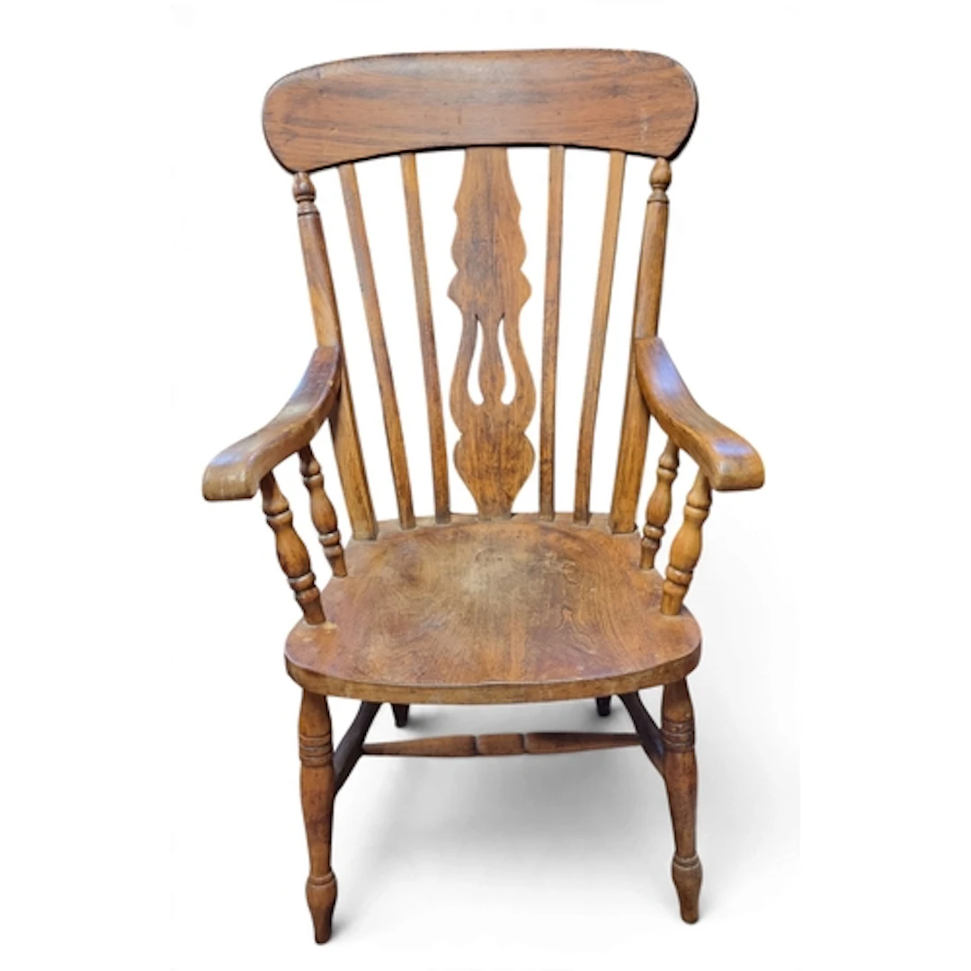 A 19th Century Ash Windsor Armchair on turned supports and s...