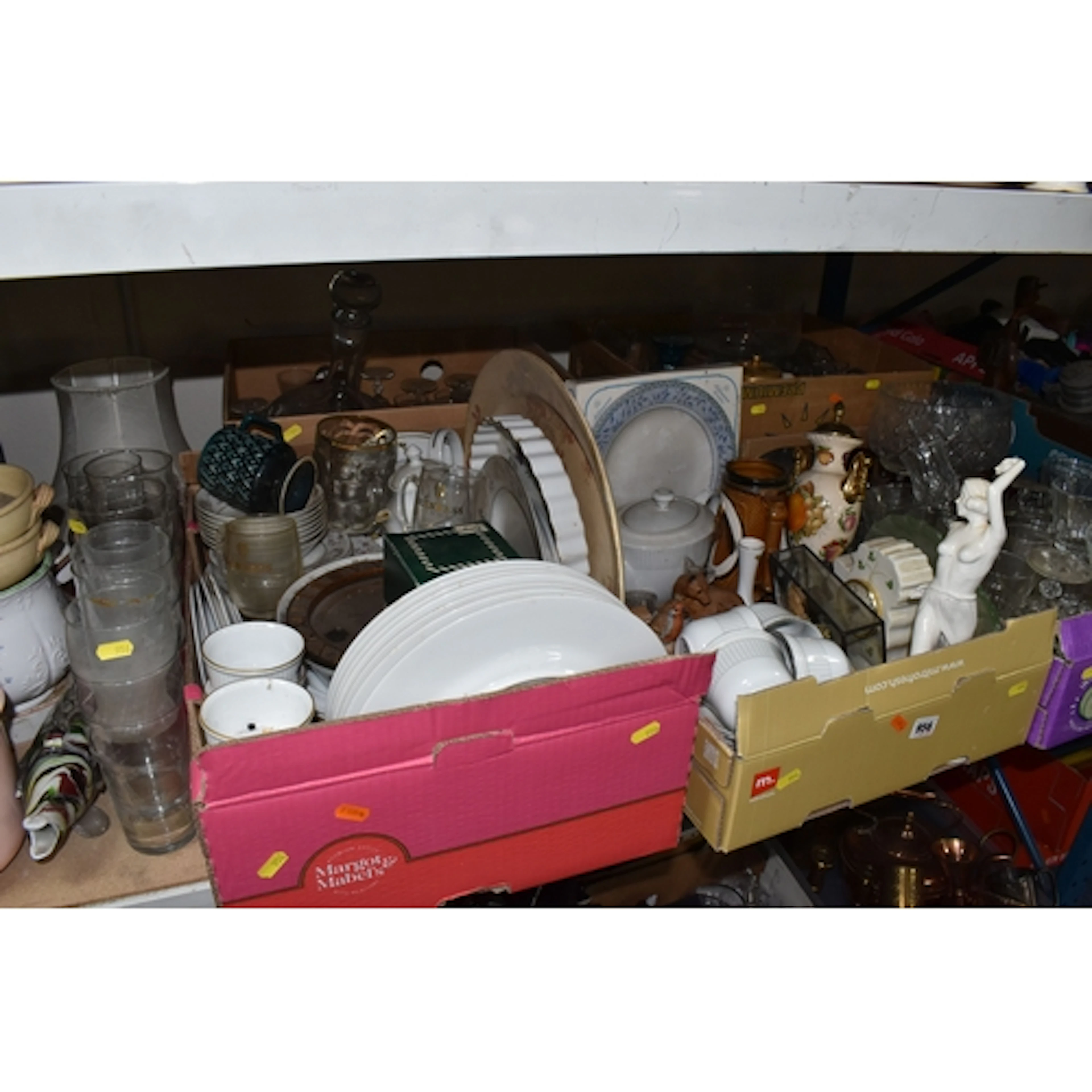 FIVE BOXES OF CERAMICS AND GLASSWARE to include a box of gla...