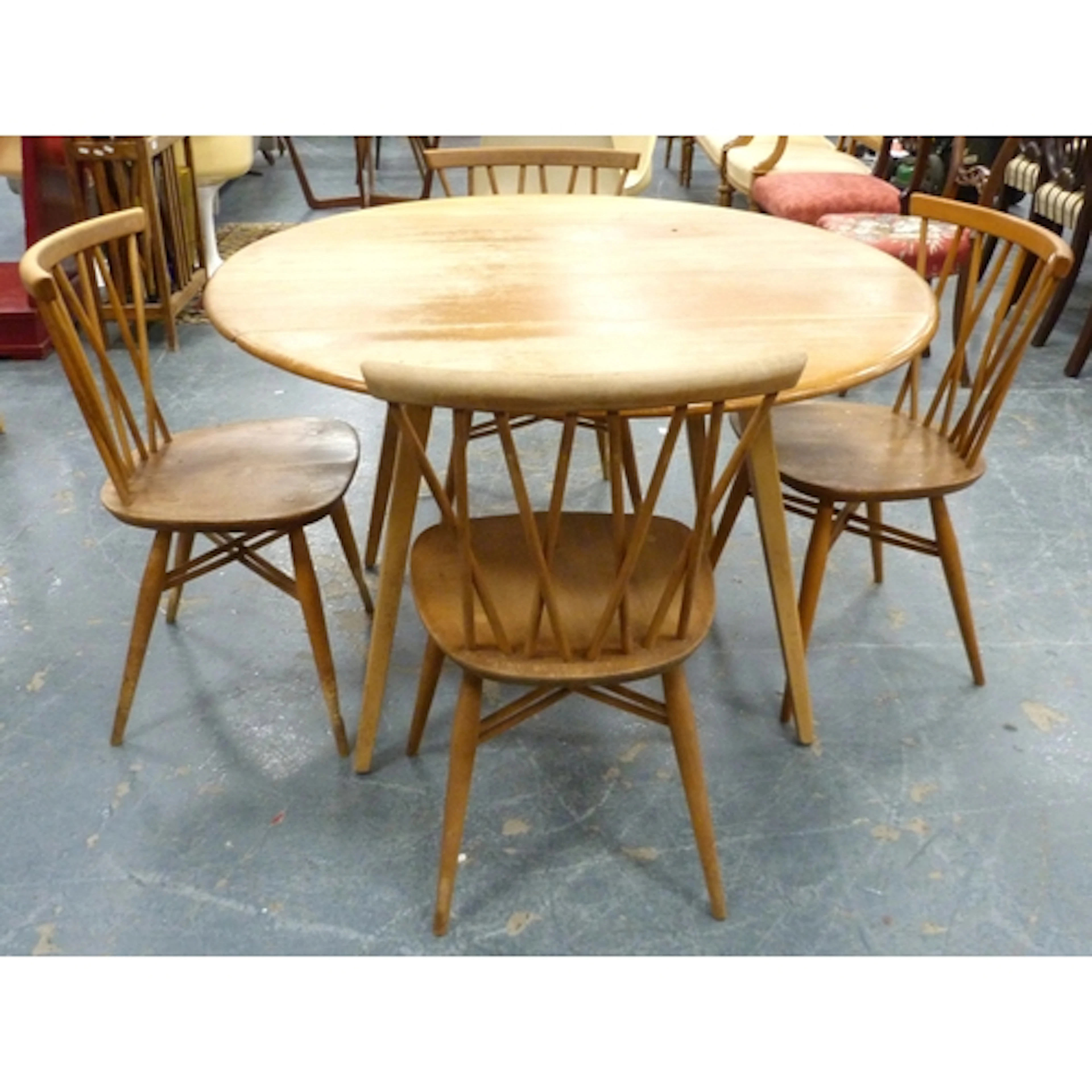 Set of four Mid Century Ercol candlestick dining chairs and ...