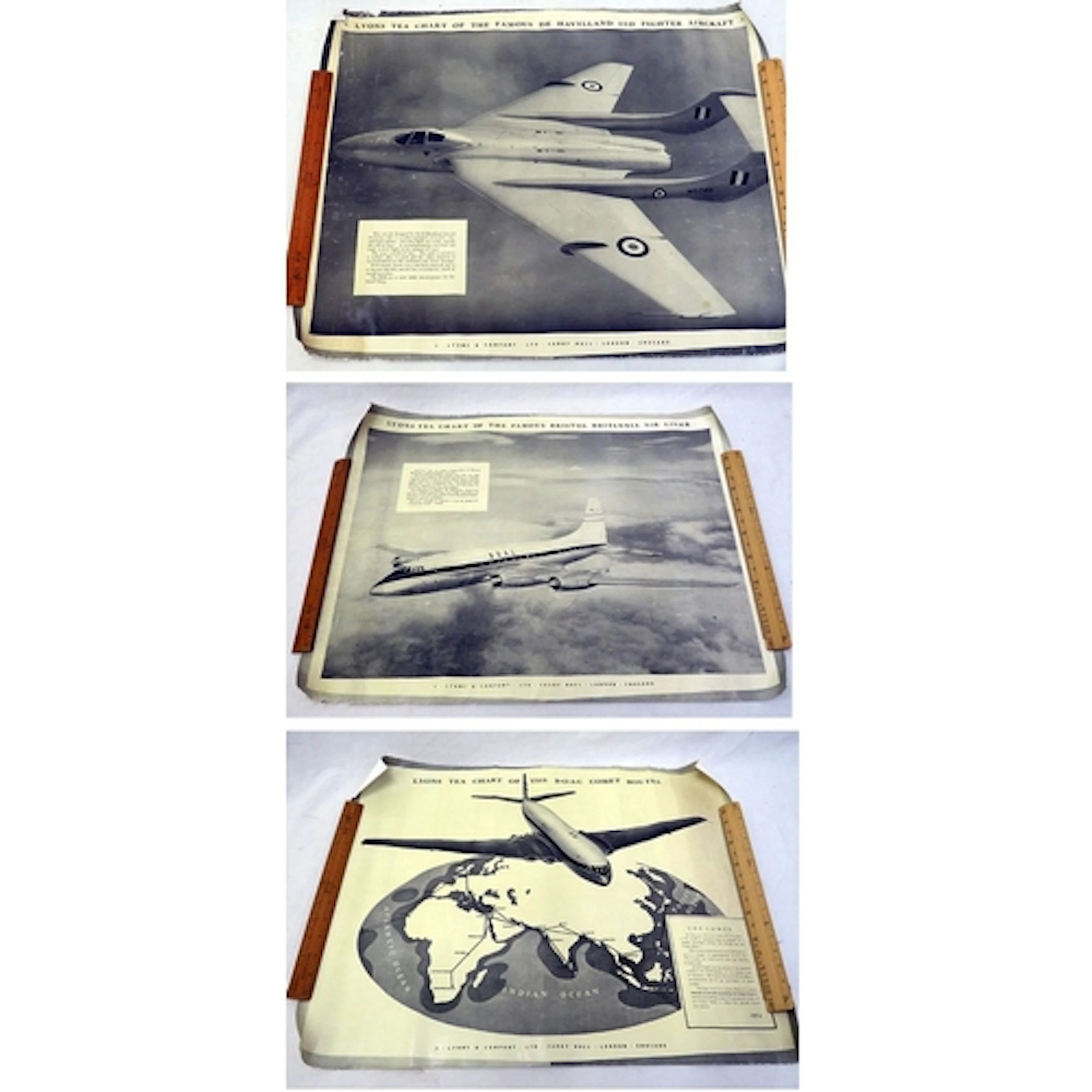 3 Vintage Posters, Lyons Tea Chart Aviation, approx. 60cm W ...