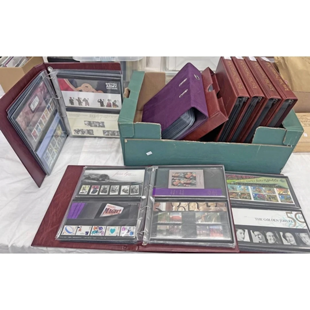9 ALBUMS OF UK ROYAL MAIL PRESENTATION PACKS 1983-2015, WITH...