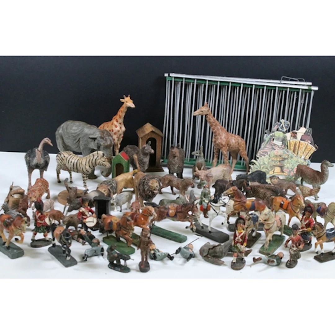 Collection of plastic and composition animals and figures to...