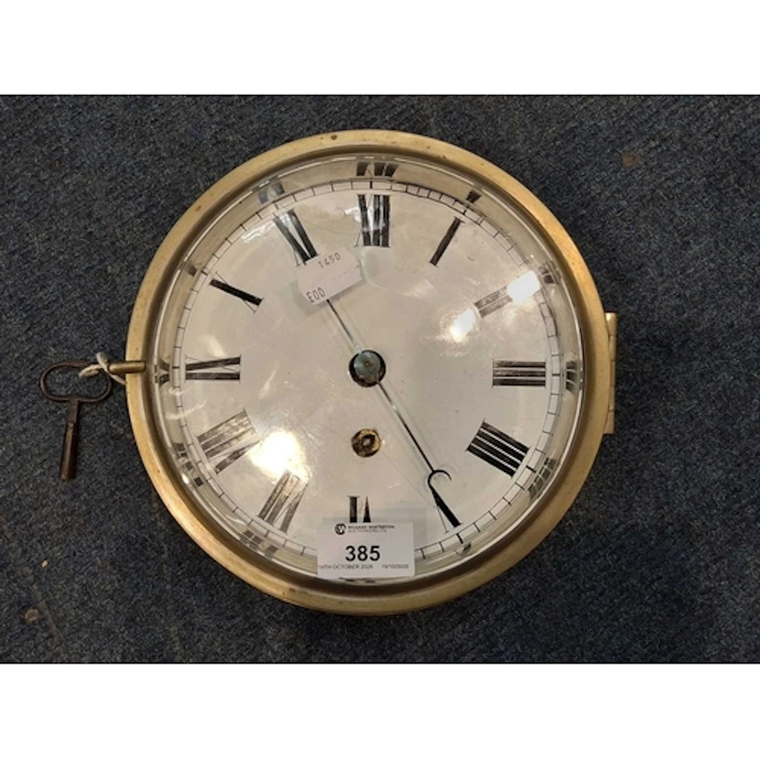 A BRASS-CASED CHAIN DRIVEN SINGLE FUSEE MARINE / SHIP'S CLOC...