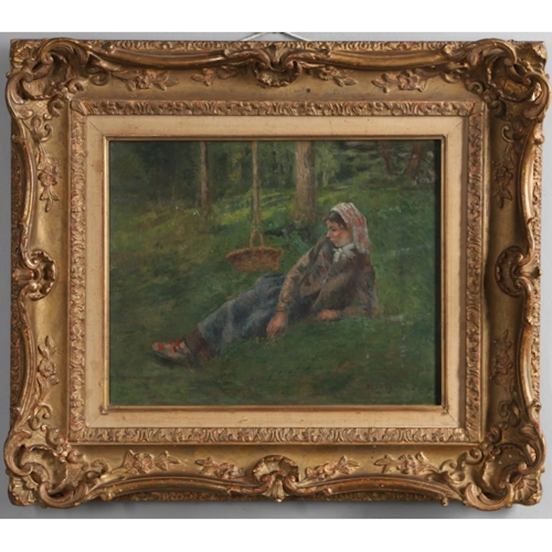 VICTOR VIGNON (1847-1909). LADY RESTING IN A WOODLAND SETTIN...