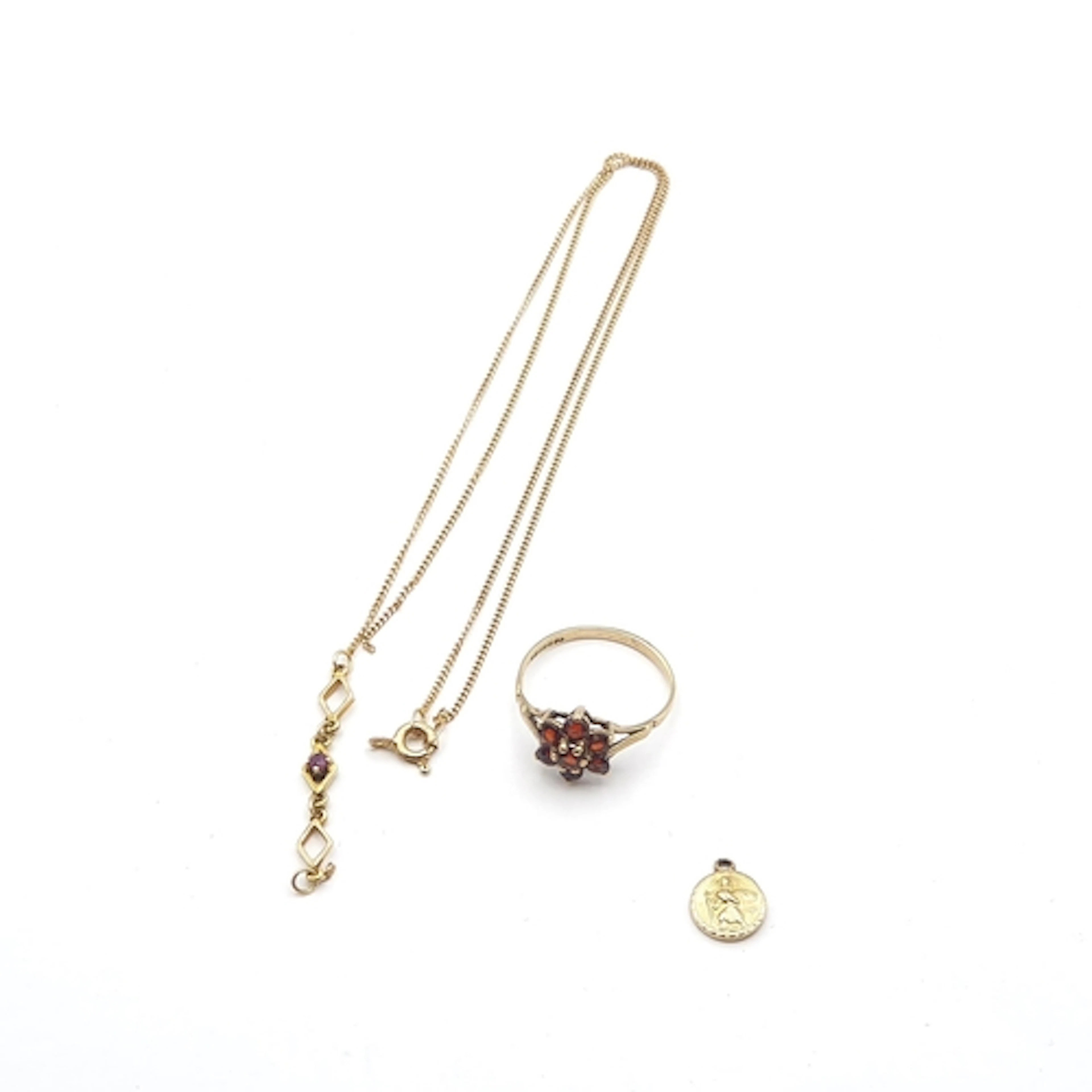 A Garnet Cluster Ring in 9ct gold, ring size L, a 9ct gold N...