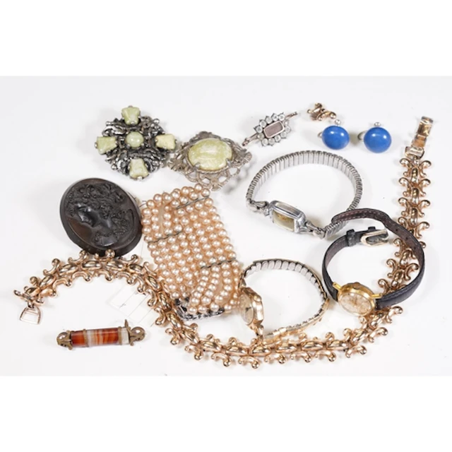 Collection of costume jewellery and watches, to comprise 9ct...