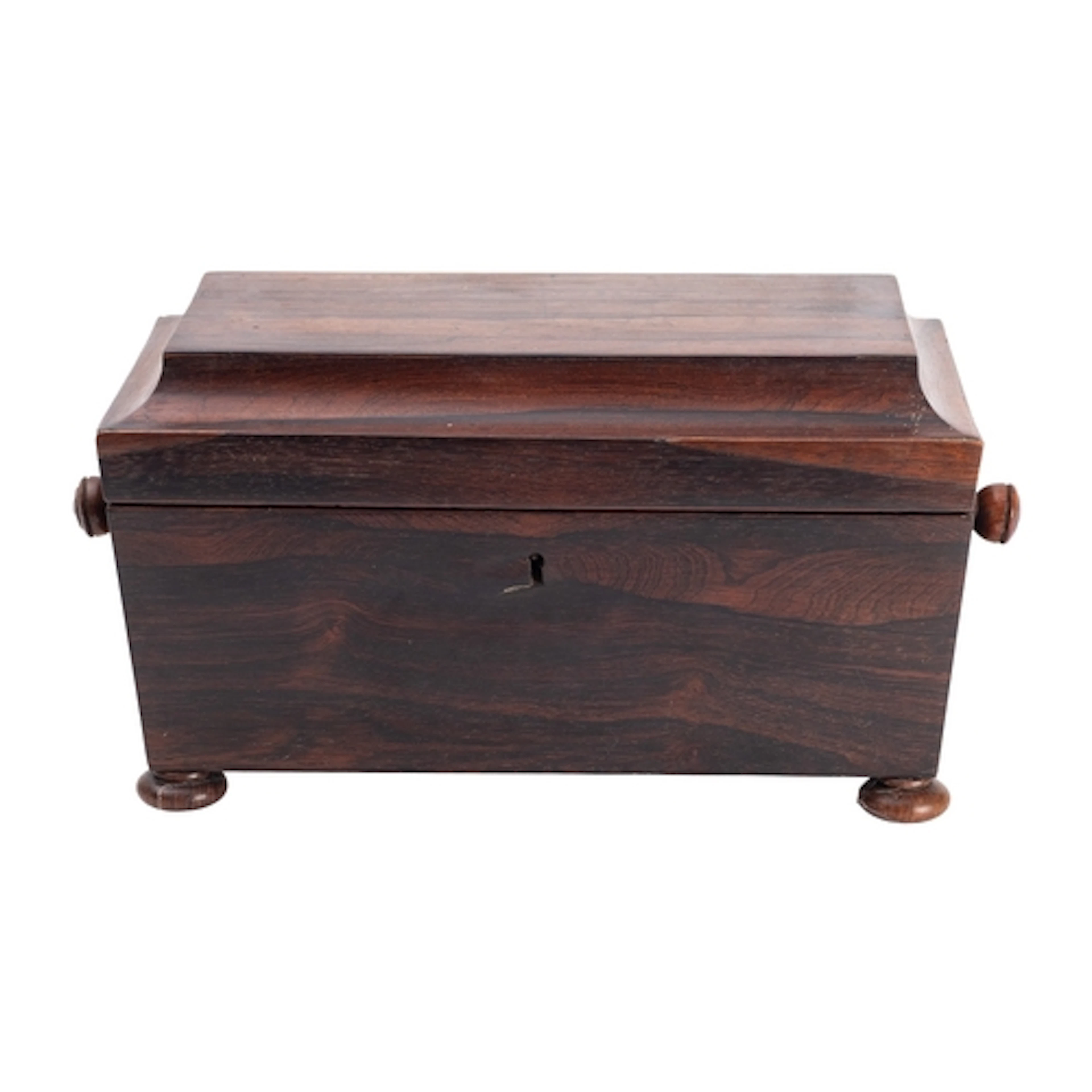 A Regency rosewood tea caddy, circa 1815; of sarcophagus for...