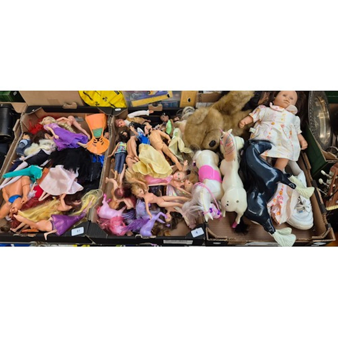 Three boxes of assorted vintage dolls, Barbies etc.
