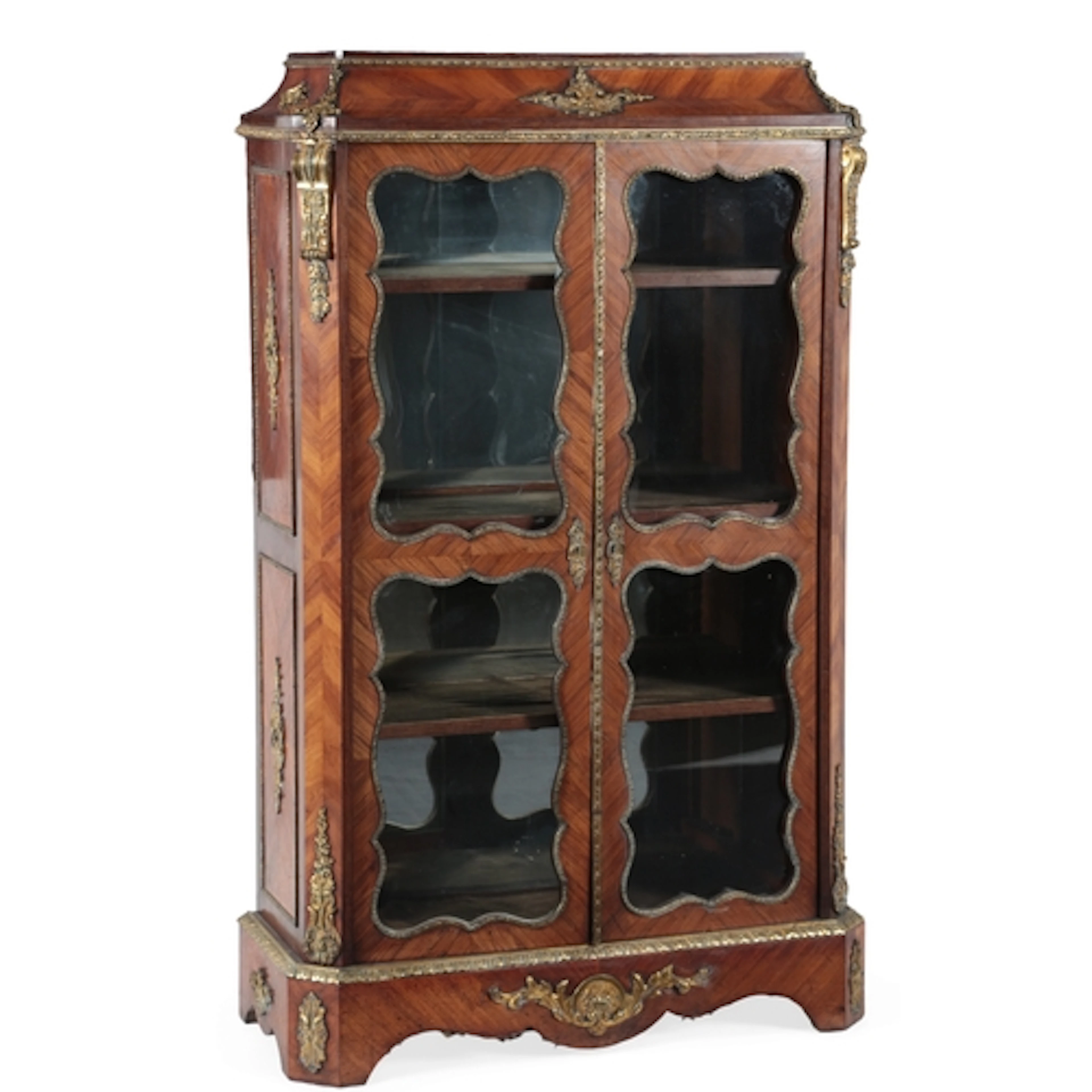 A Louis XVI style ormolu mounted kingwood and oak vitrine, l...