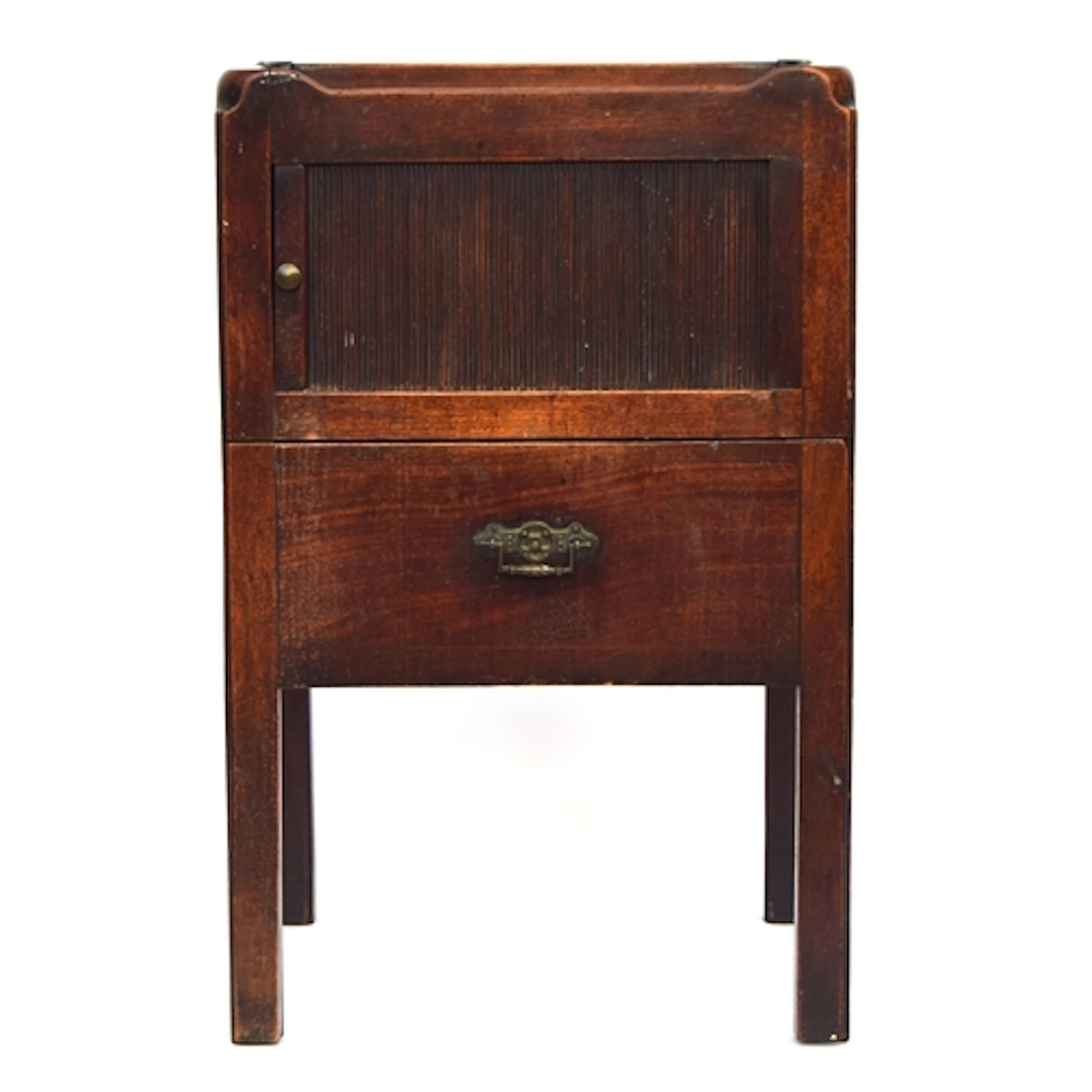 A George III tray top night commode, the gallery top with cu...