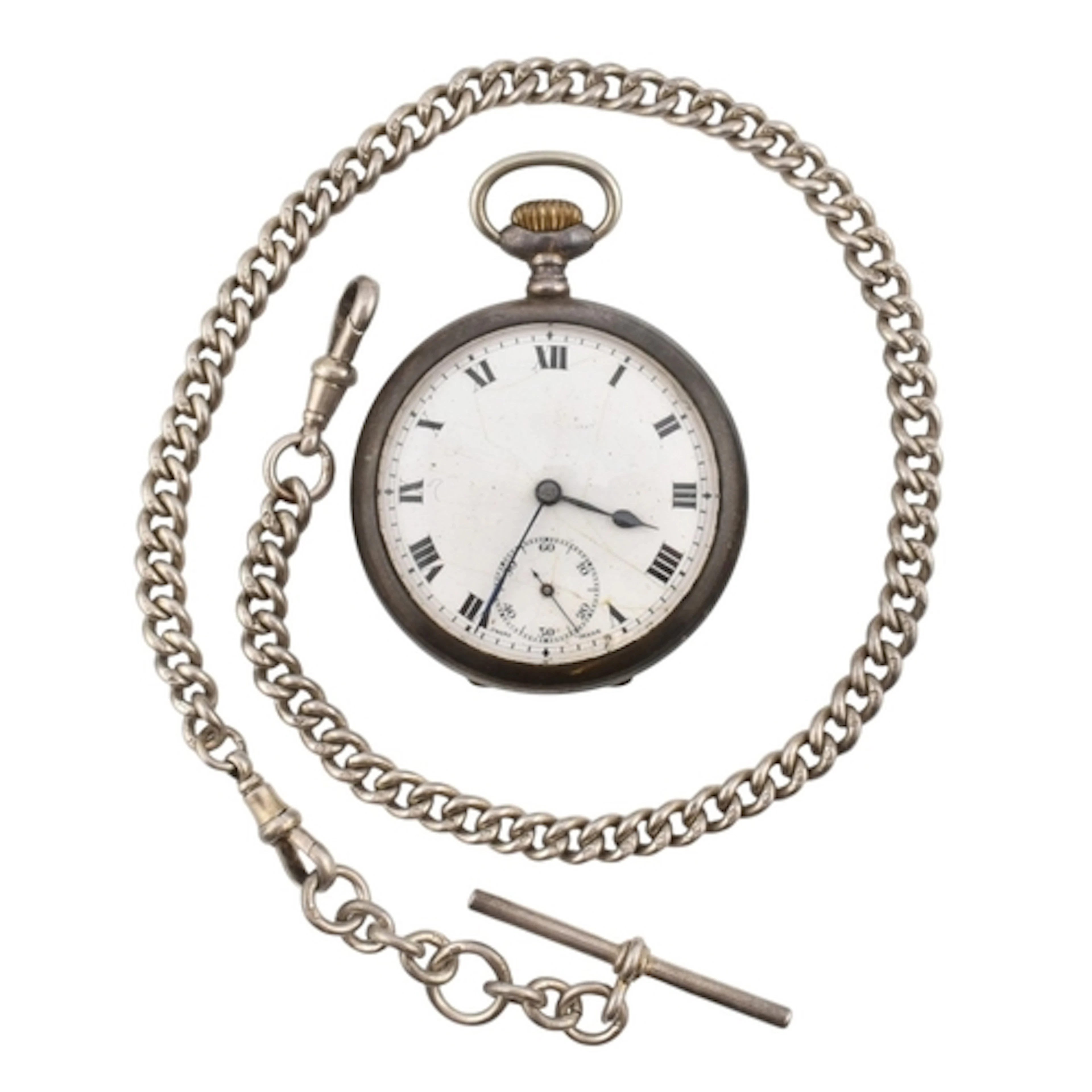 A 1920s hallmarked silver pocket watch strung on a hallmarke...