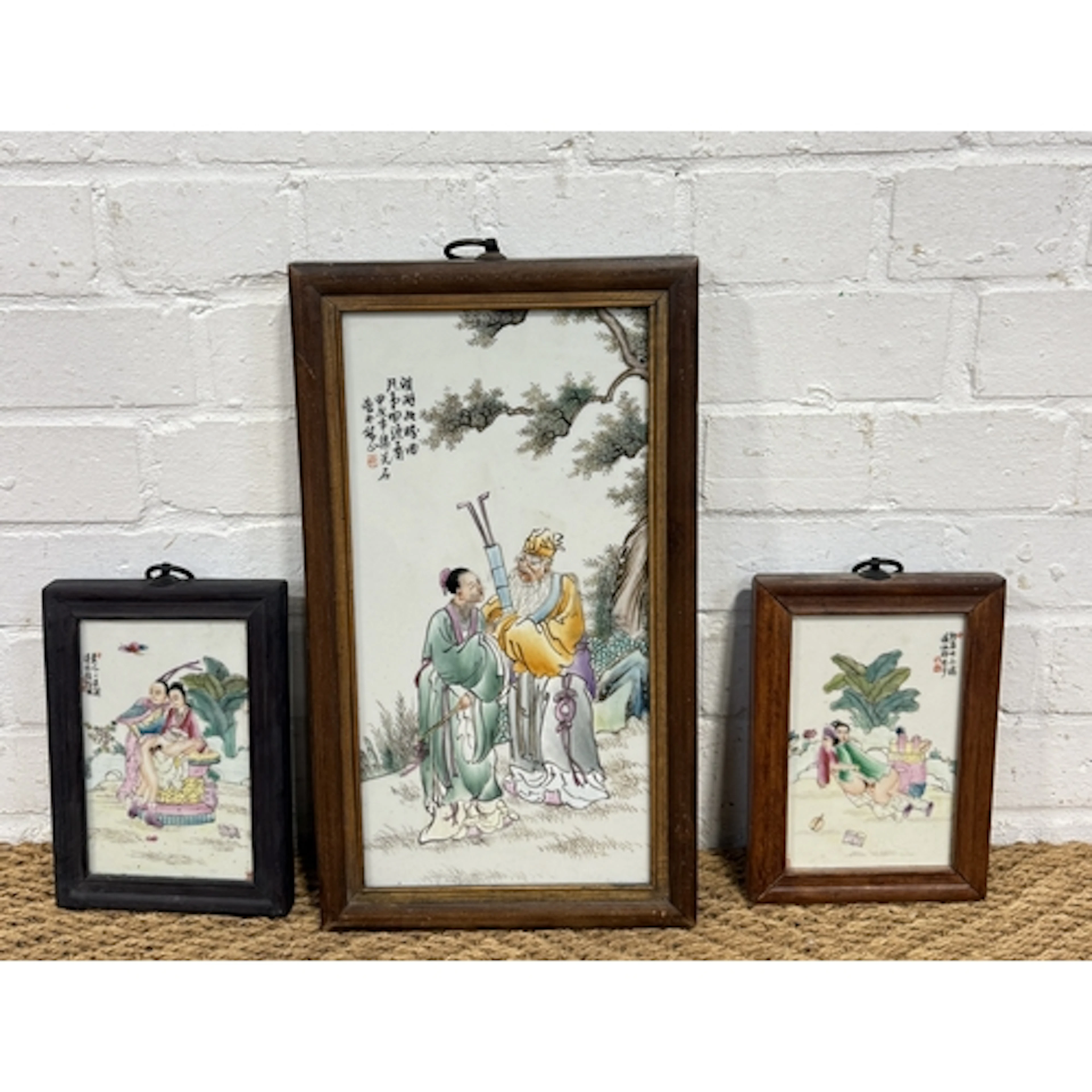 CHINESE PORCELAIN PLAQUES TO INCLUDE EROTIC SCENES Largest 3...