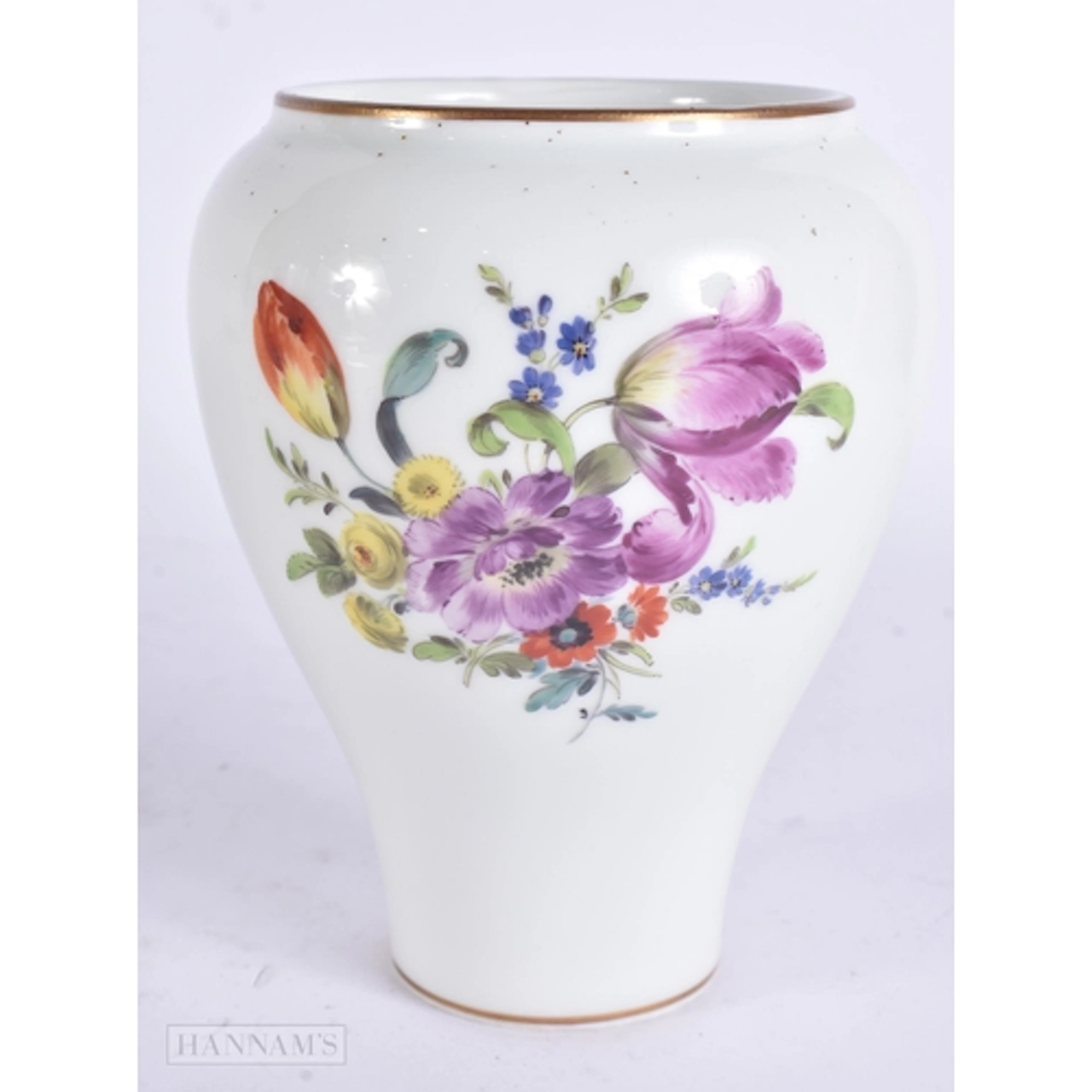 A MEISSEN PORCELAIN VASE painted with flowers. 13.5 cm x 9.5...
