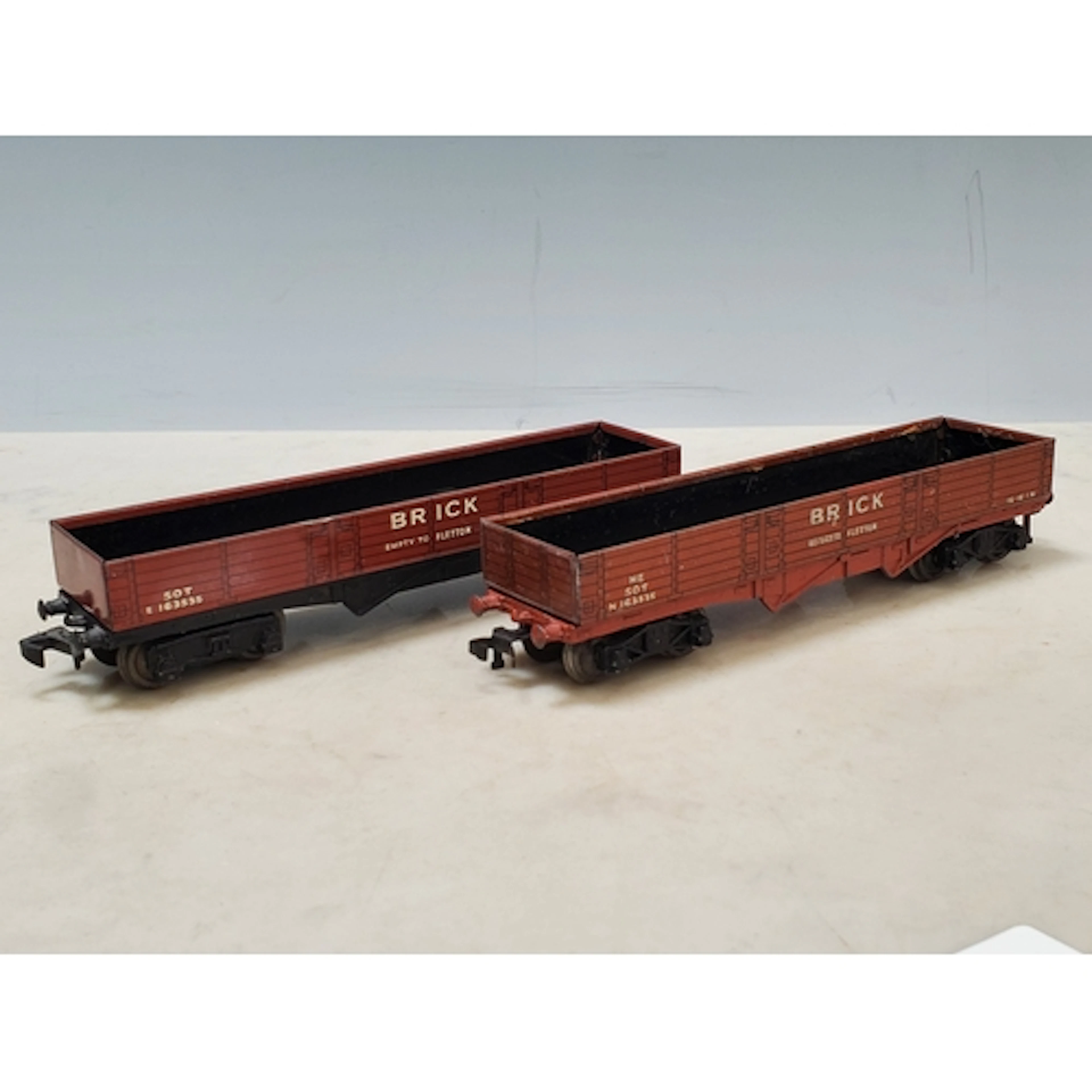 Two unboxed Hornby Dublo factory repair Brick Trucks, one is...