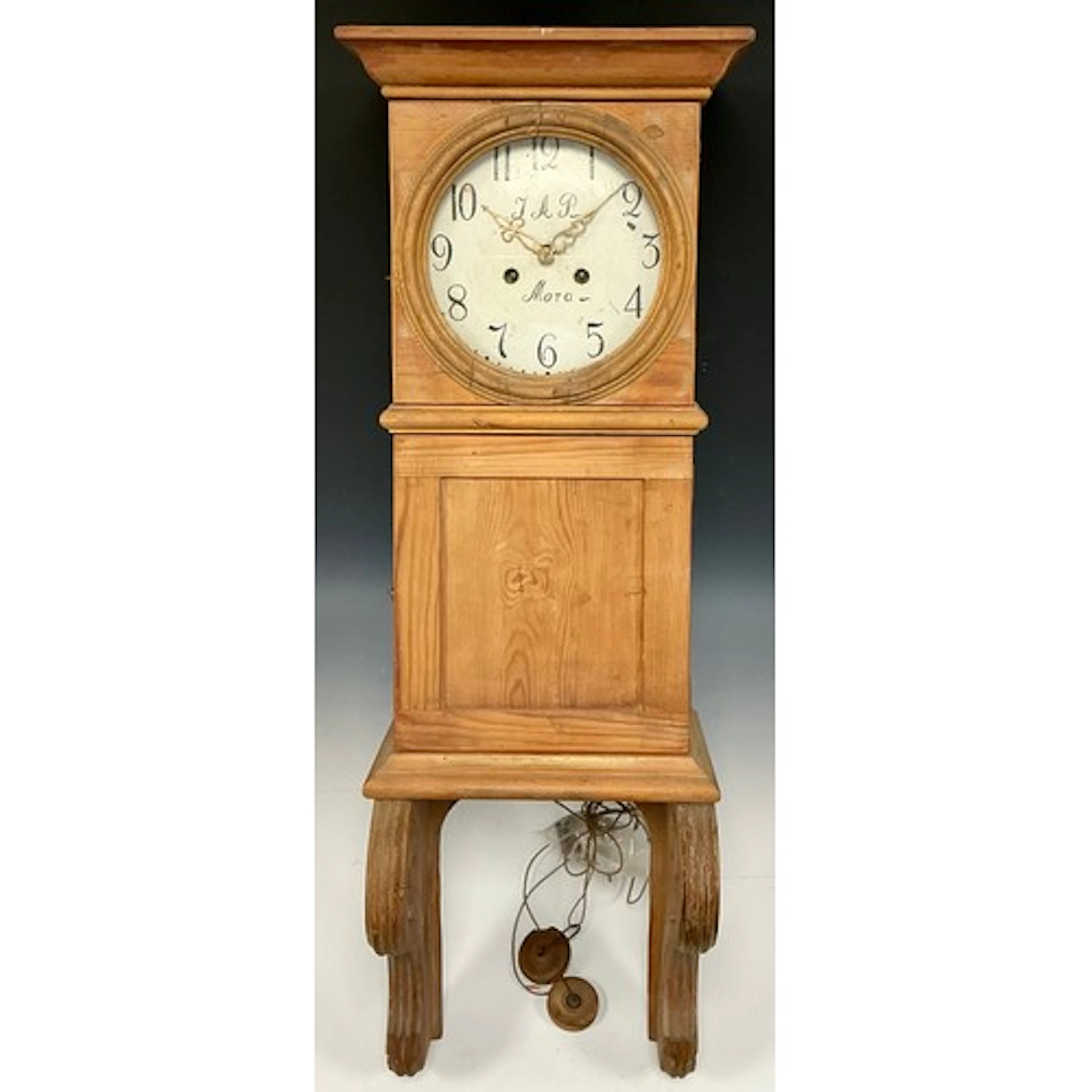 A Scandinavian pine wall clock, white painted 20cm diameter ...