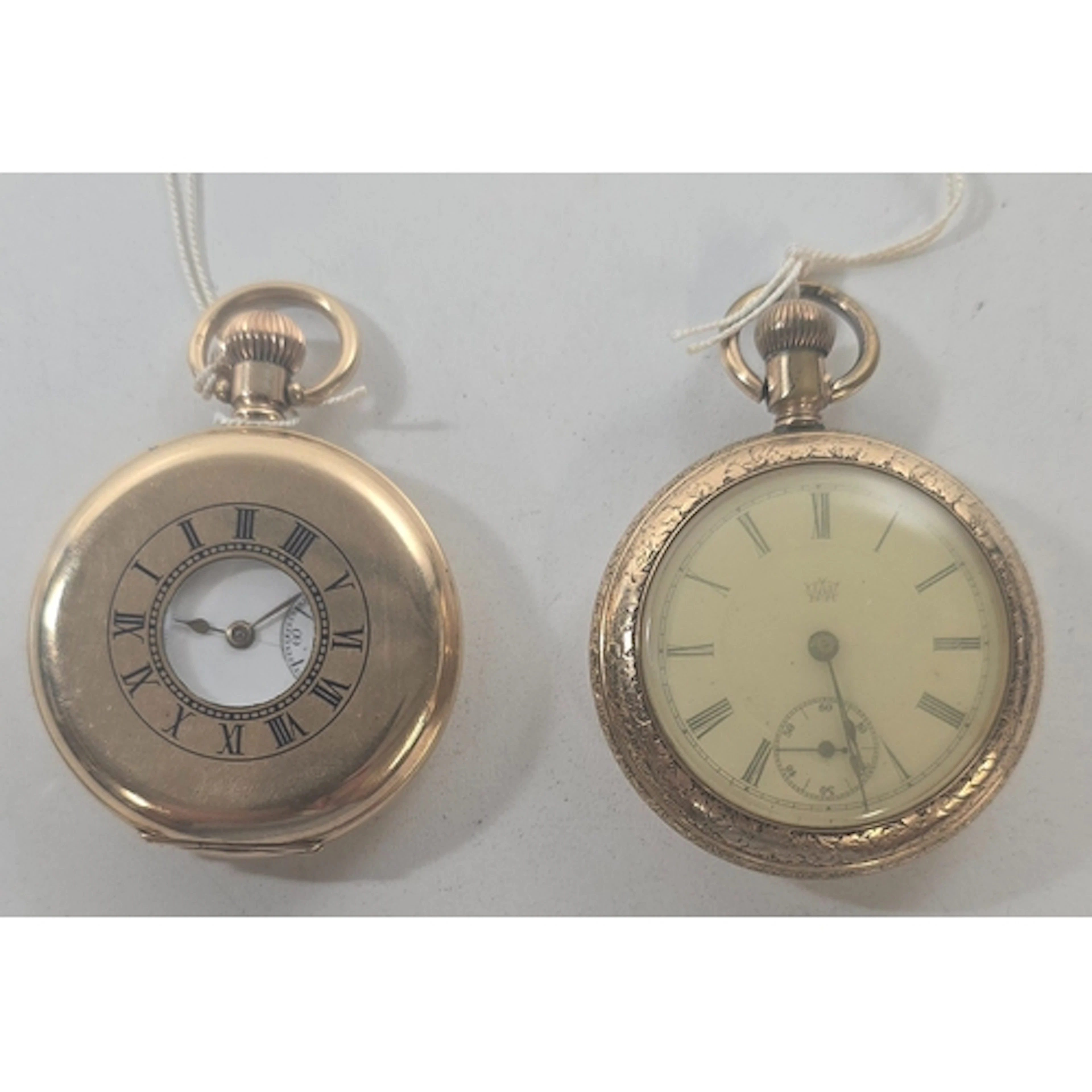 An American Half-Hunter Waltham Traveller 20 year gold plate...