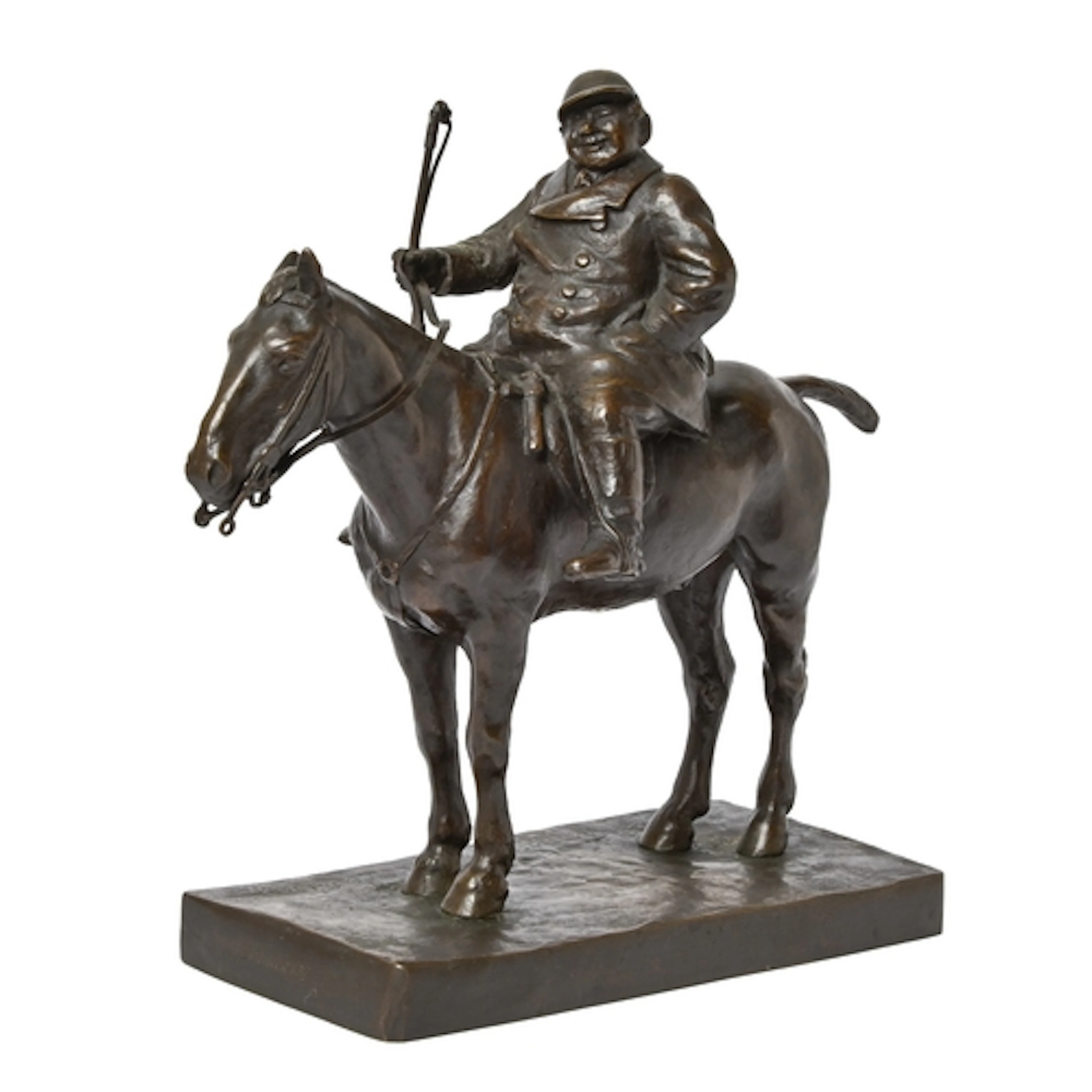A bronze sculpture of Mr Jorrocks on horseback, cast from a ...