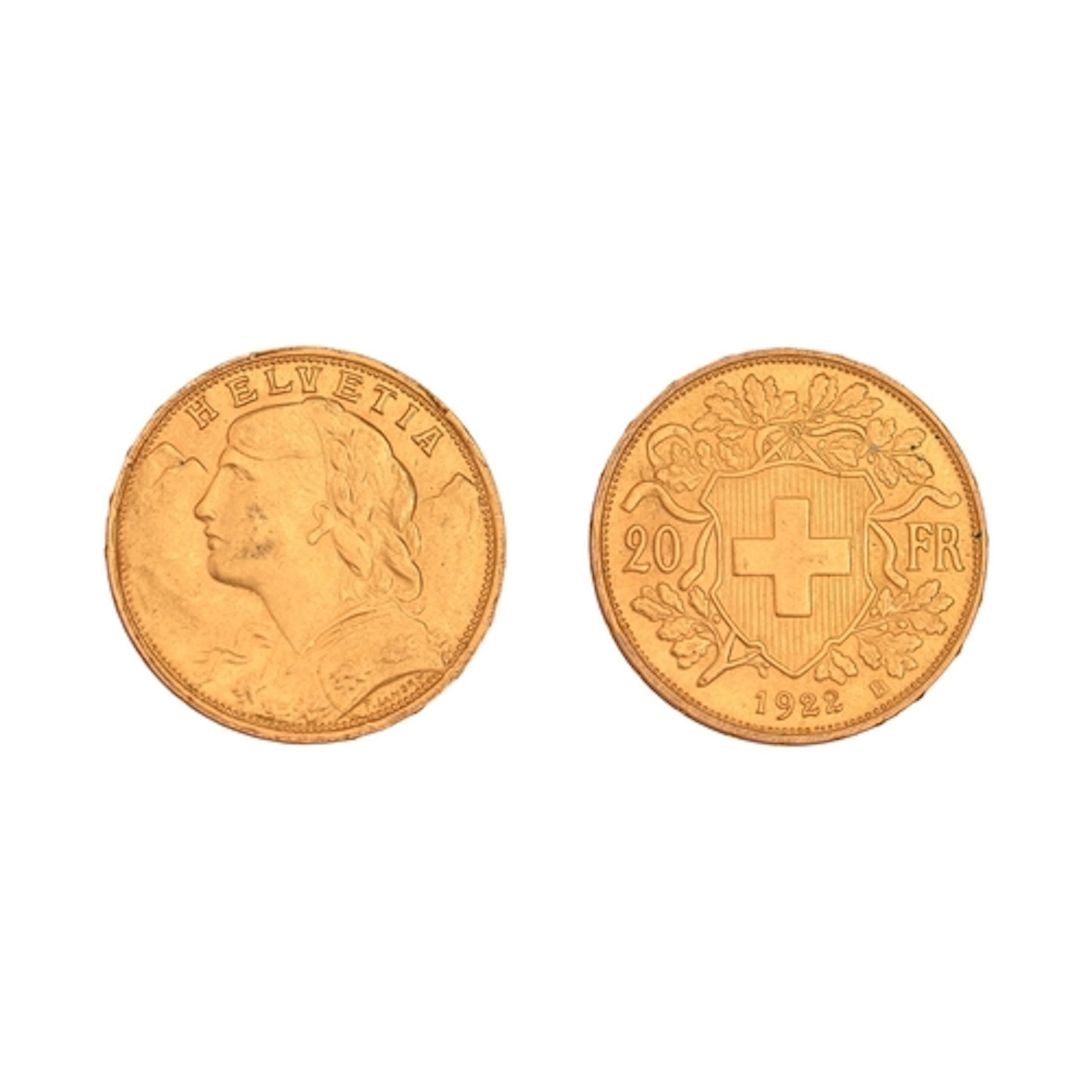 Gold coin. Switzerland, Twenty Francs 1922, 6.5g...