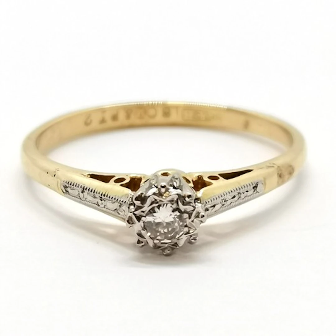 18ct gold and platinum diamond solitaire ring with fancy sho...