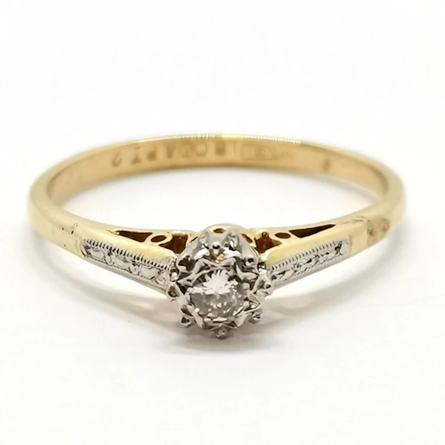 18ct gold and platinum diamond solitaire ring with fancy sho...
