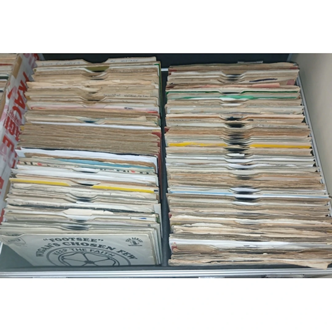 A metal case of assorted soul 7" vinyl singles.