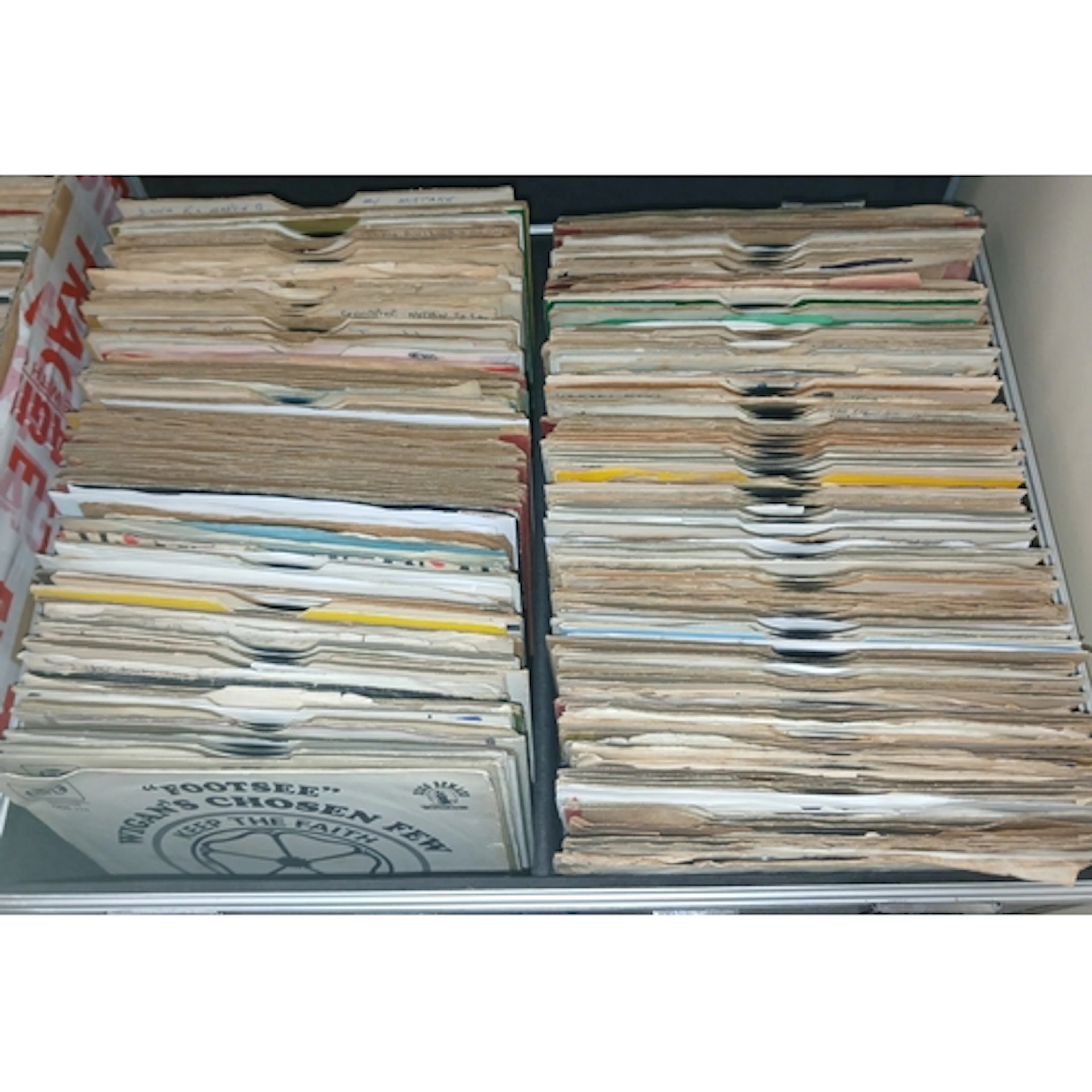 A metal case of assorted soul 7" vinyl singles.