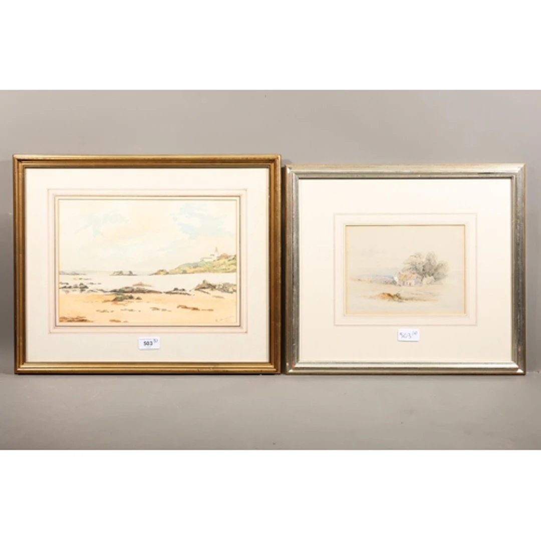 R GRAHAM, cliff top lighthouse, watercolour painting, signed...