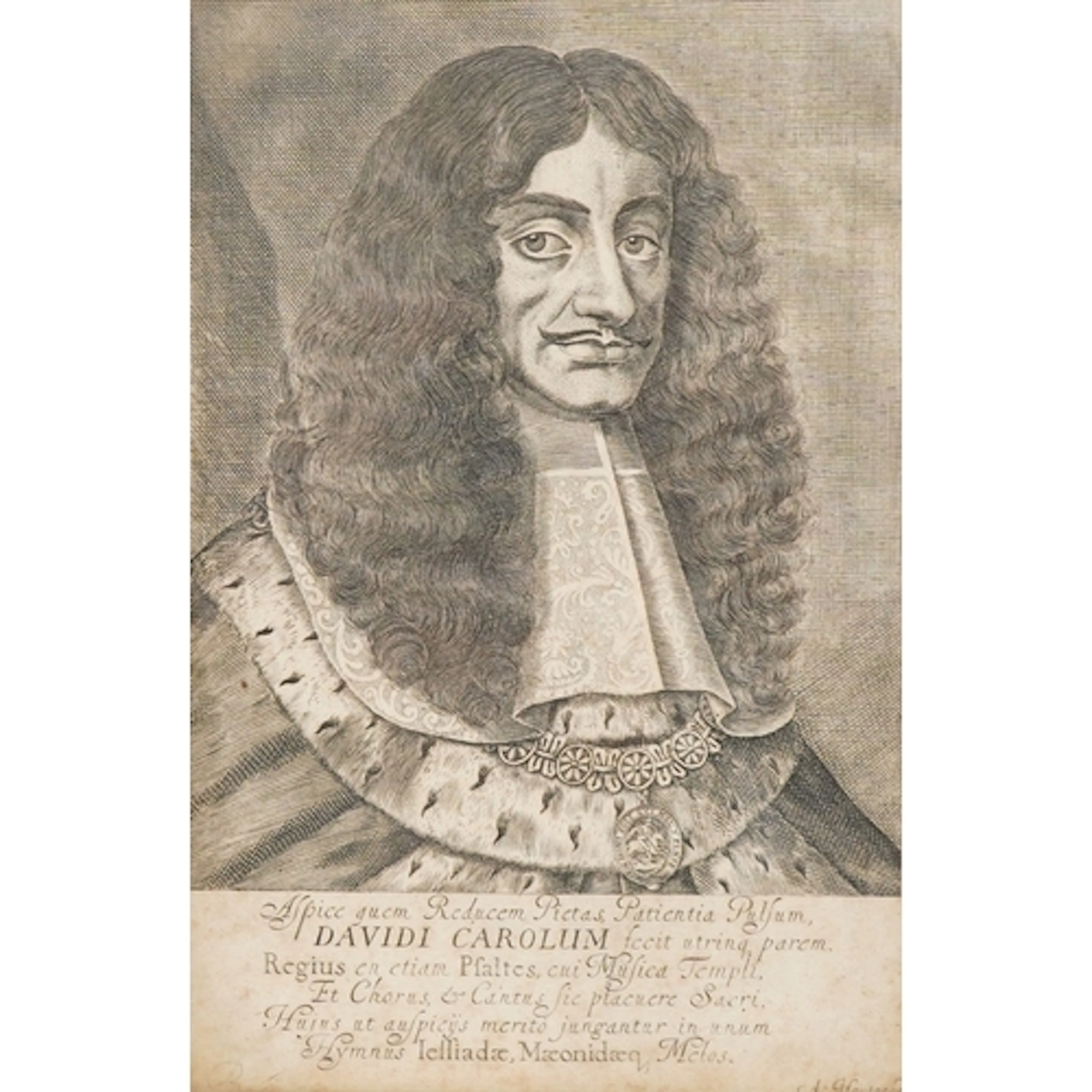 17th century, portrait of Charles II of England, line engrav...