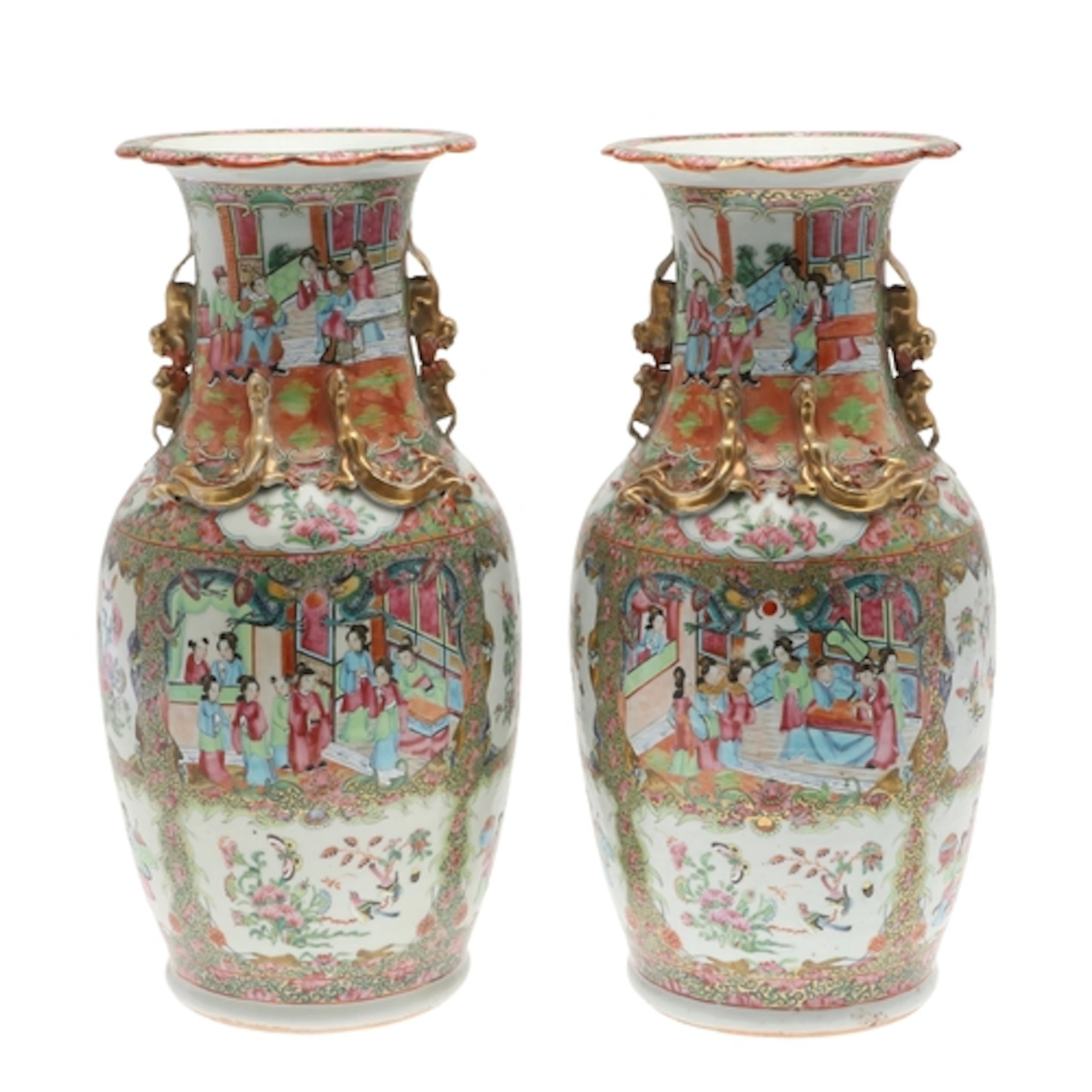 LARGE PAIR OF CHINESE CANTONESE VASES. A pair of 19thc famil...