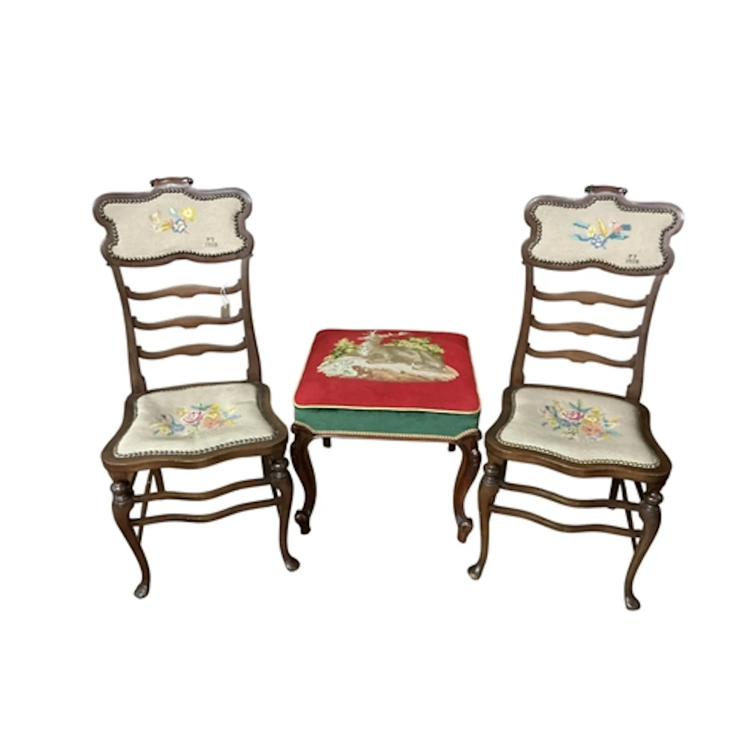 A Victorian walnut dressing stool the tapestry seat worked w...
