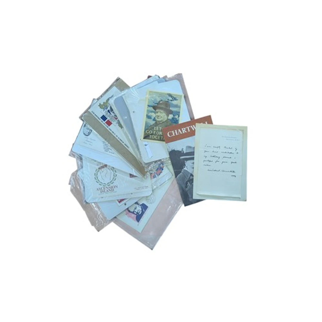 Sir Winston Churchill ephemera: a facsimile thank you note, ...